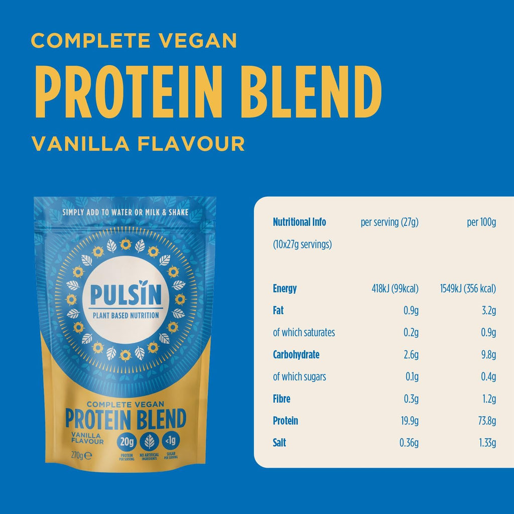 Pulsin plant based nutrition,Complete vegan protein blend,Vanilla flavour 270 g Pulsin