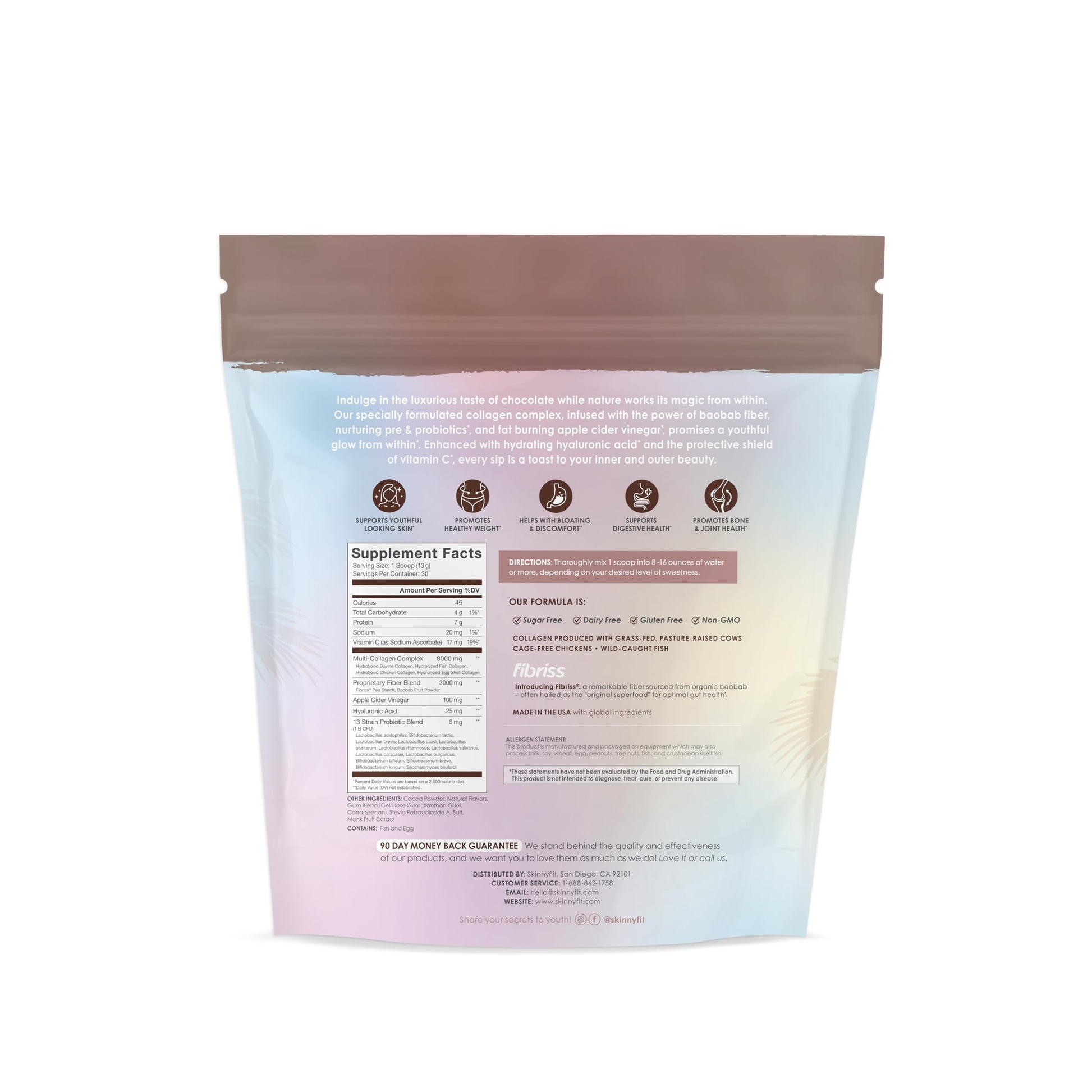 SkinnyFit Super Youth Chocolate Multi-Collagen Peptides + Probiotics, Baobab Fiber - AB Mystery