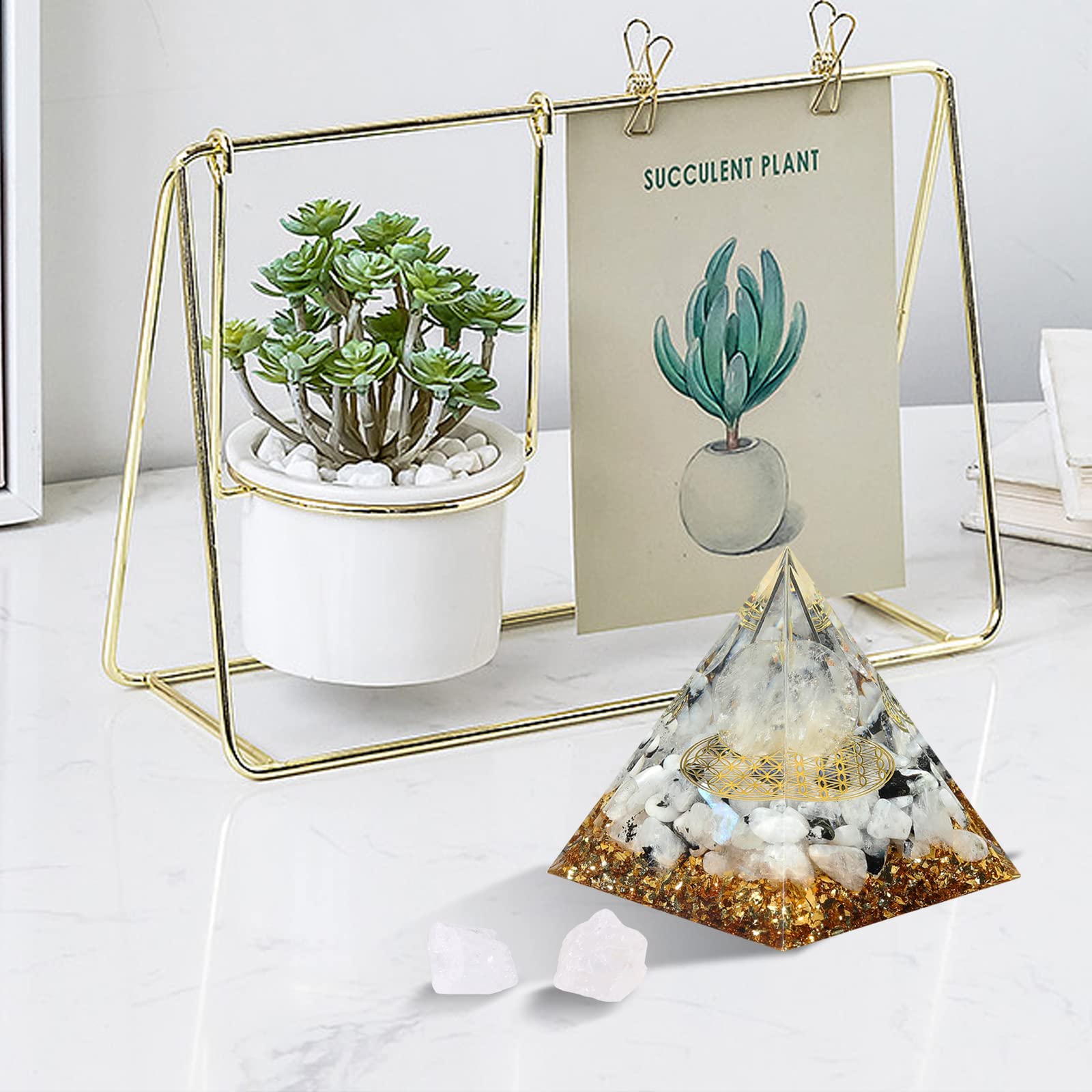 Hopeseed Orgone Pyramid for Positive Energy, Orgonite Rainbow Moonstone&White Crystal - AB Mystery