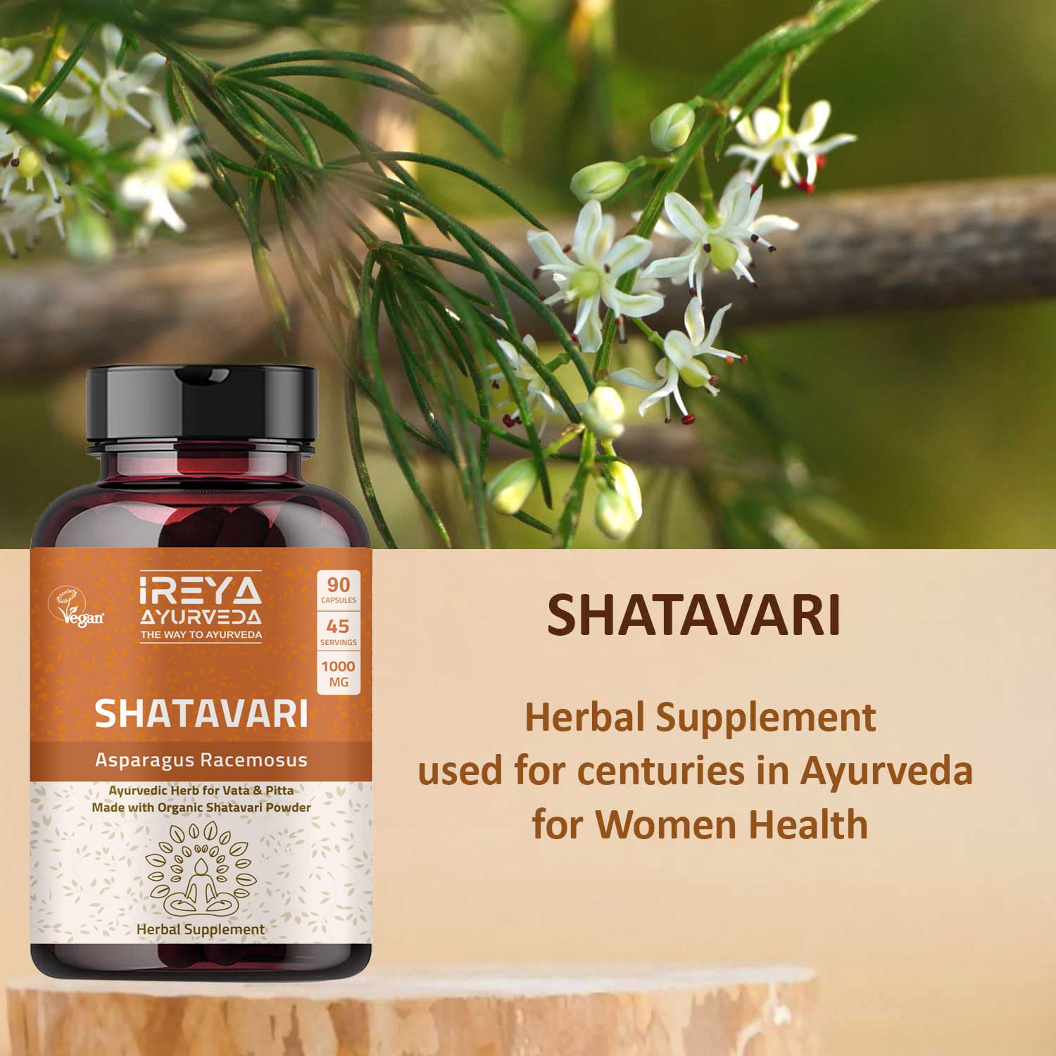 Ireya Ayurveda Shatavari Capsules (90 Capsjules) 1000 mg Organic Shatavari Capsules Lactation - AB Mystery