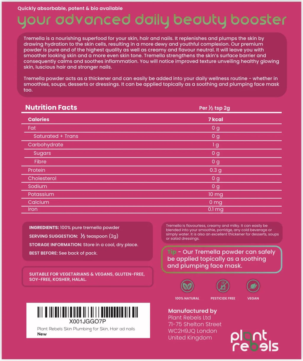 Plant Rebels Pure Tremella Mushroom Extract Powder | Vegan Collagen | Anti Aging - AB Mystery