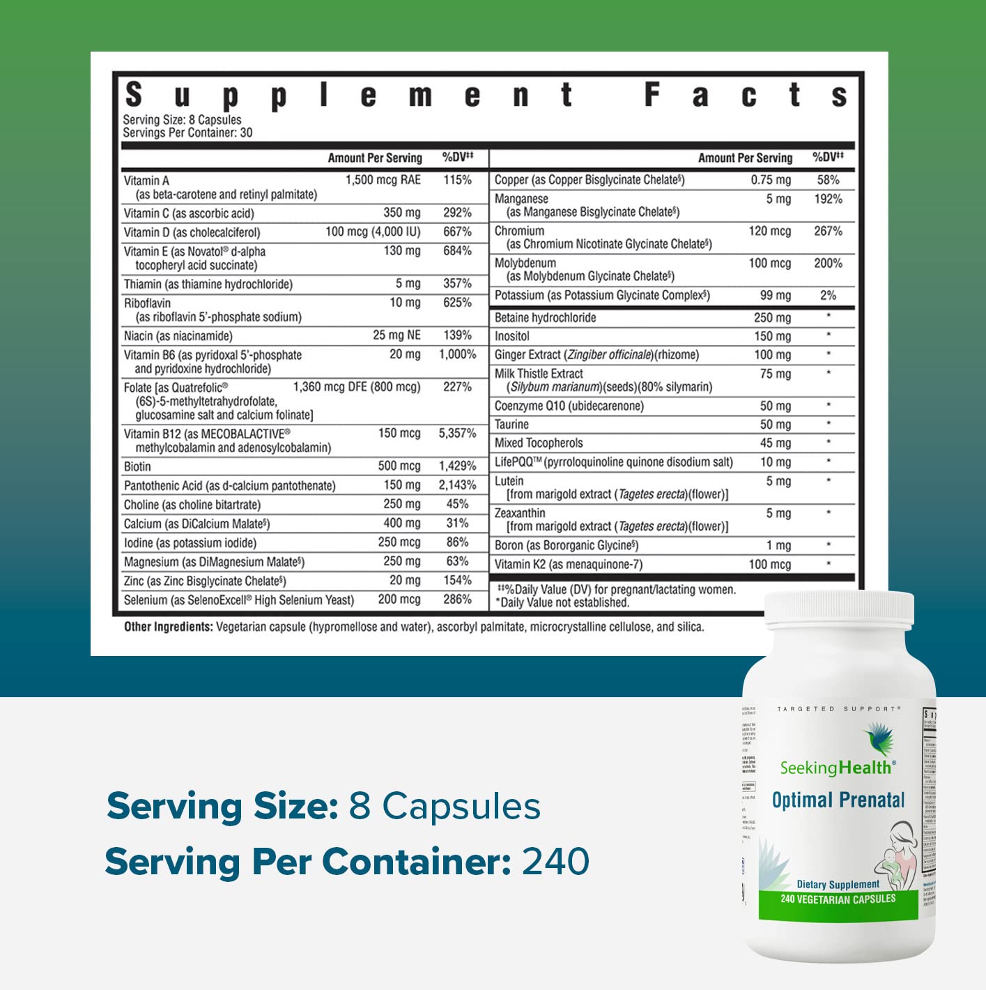 Seeking Health Optimal Prenatal, Women’s Vitamin with B12, Methylfolate, Choline Seeking Health