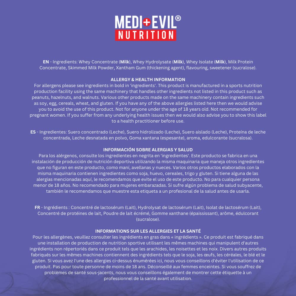 Medi-Evil Nutrition Whey Dynamic Protein, White Chocolate Flavour, 600g, 20 Servings Medi-Evil