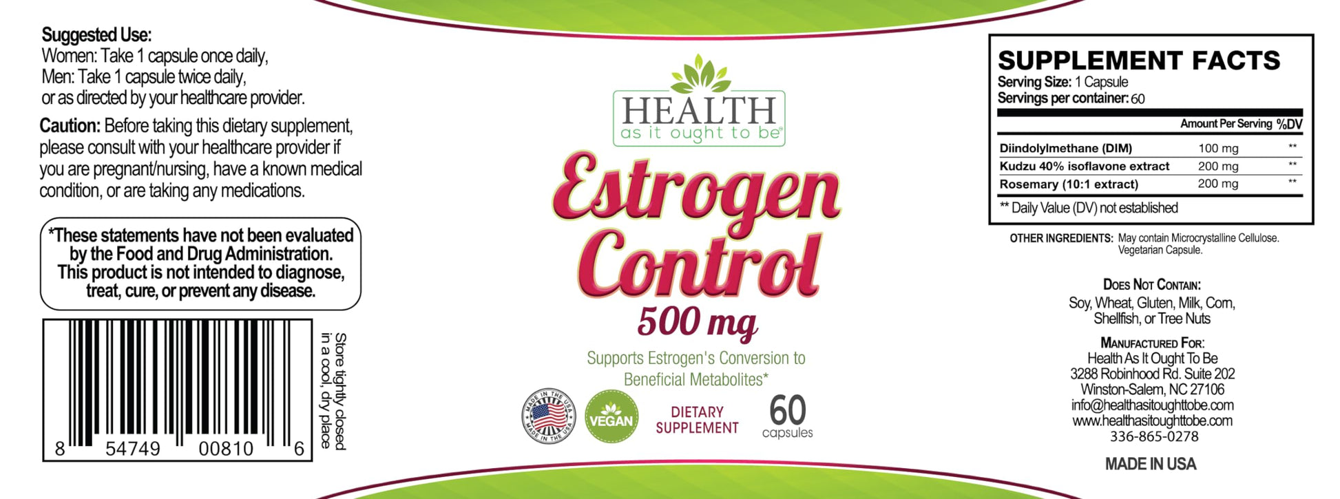 Health As It Ought To Be Estrogen Control Supplement | Physician Formulated Blend - AB Mystery