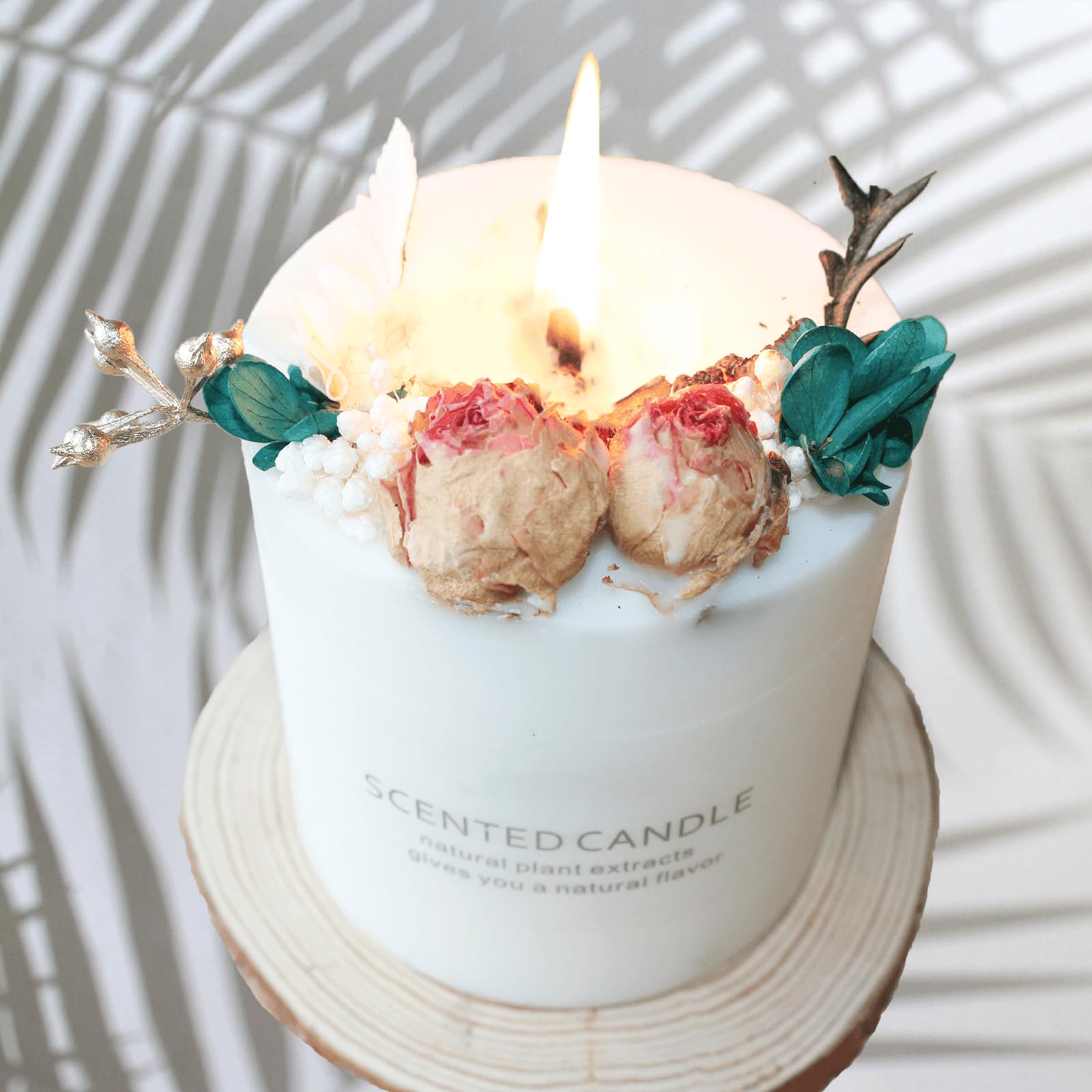 Natural Soy Scented Pillar Candles with Glass, Classic 10 oz Luxury Non Toxic White Bathroom Candle