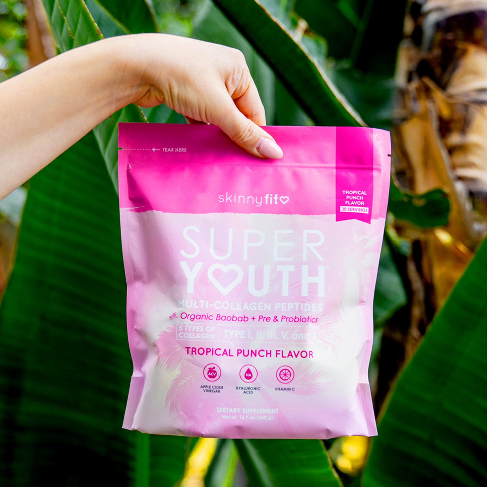 SkinnyFit Super Youth Tropical Punch Multi-Collagen Peptides + Probiotics, Baobab Fiber - AB Mystery