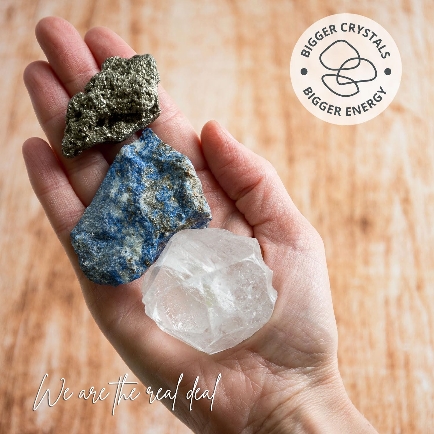 5PCS SAMSARI Abundance XL Crystals Healing Set - (Pyrite, Lapis Lazuli, Clear Quartz), 1 Palo Santo Stick - AB Mystery