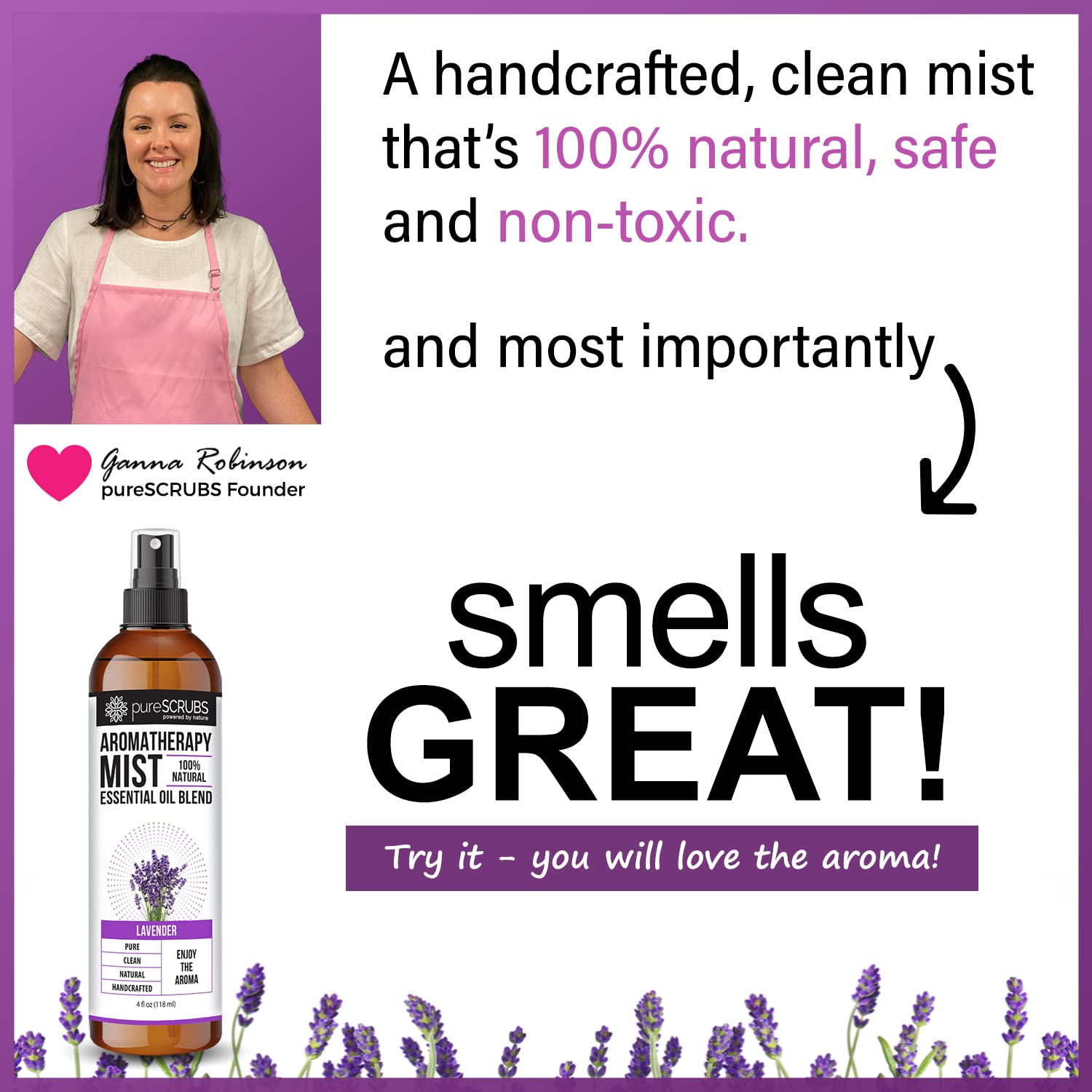 Shake, Mist & Enjoy - pureSCRUBS Premium Lavender Aromatherapy Spray Mist for Room, Body, Linens - AB Mystery