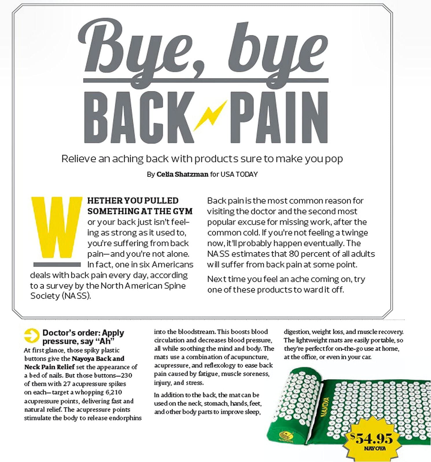 NAYOYA Neck and Back Pain Relief - Acupressure Mat and Neck Pillow Set - Relieves Stress and Sciatic Pain - AB Mystery