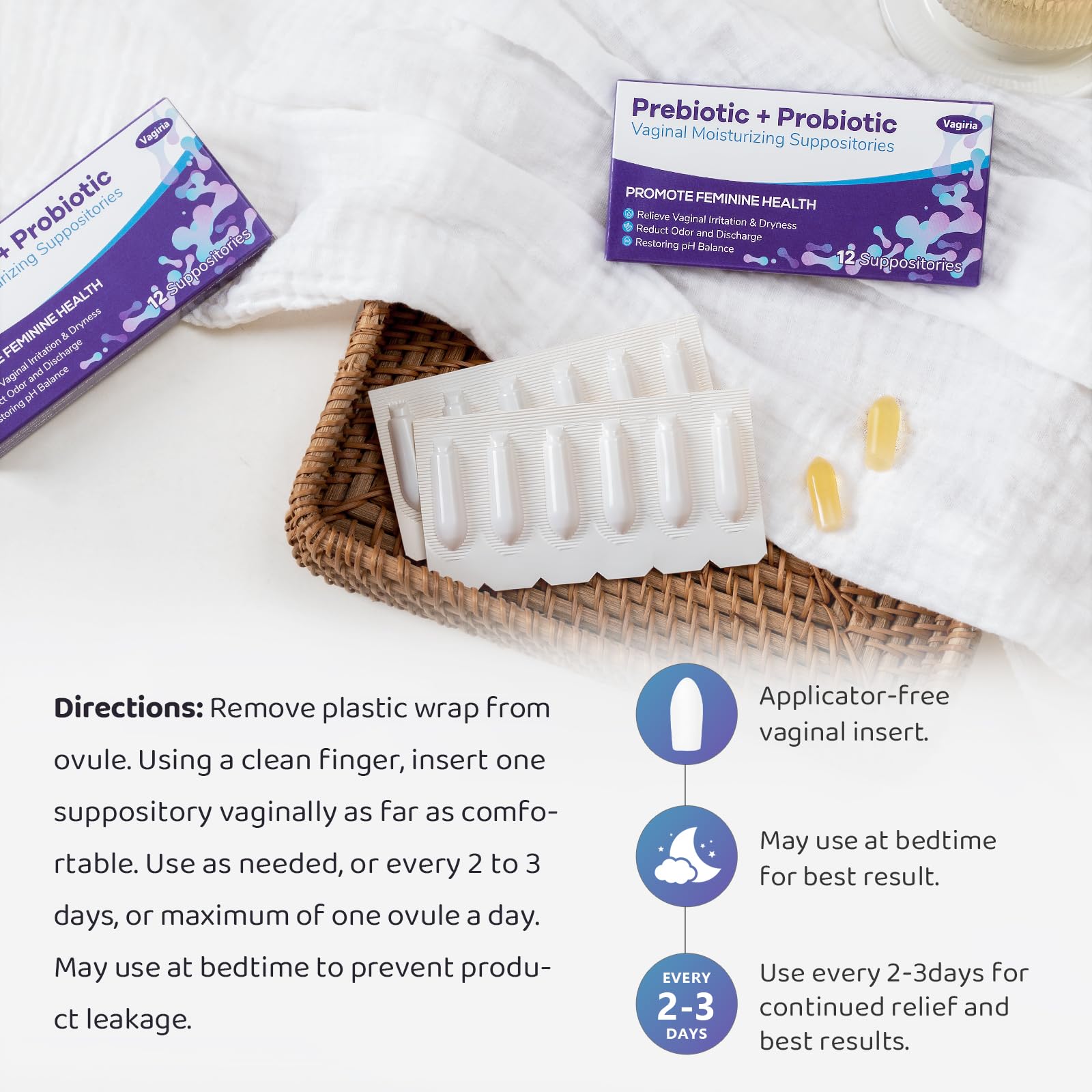 Vaginal Probiotic Suppositories, Prebiotic Infused with Hyaluronic Acid, Tea Tree, and Vitamin C&E - AB Mystery