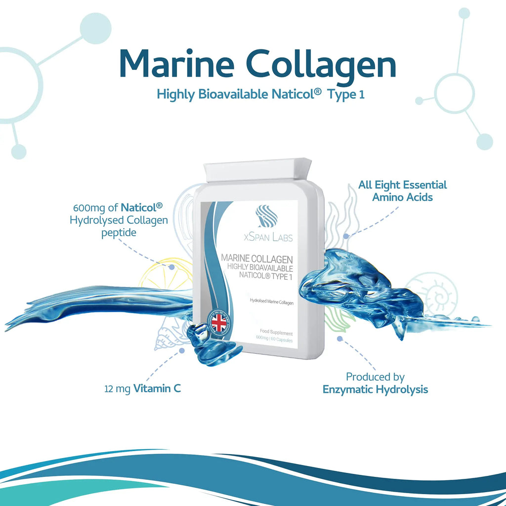 Marine Collagen 600mg 60 Capsules - Highly Bioavailable Naticol® Type 1 - AB Mystery