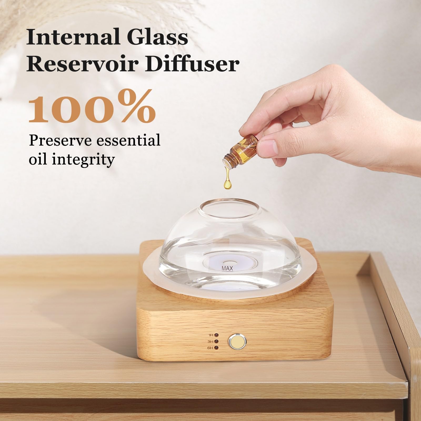 Lecdura Glass Essential Oil Diffuser with Glass Reservoir & Wood Base - Plastic Free, 200ml Lock - AB Mystery