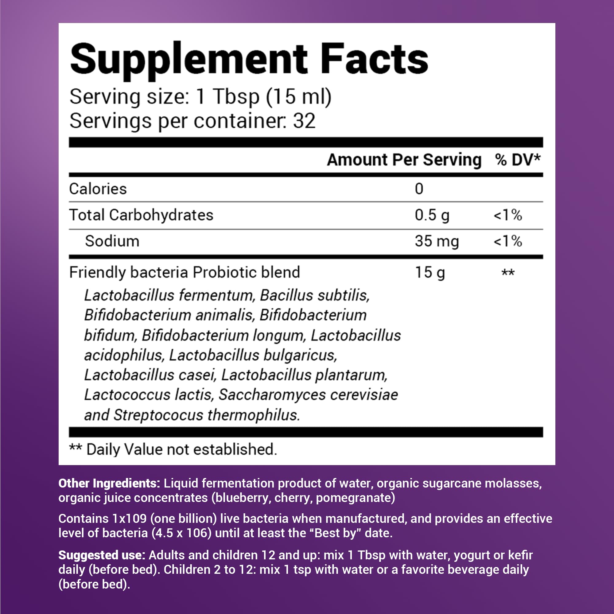 Dr. Berg's Friendly Probiotic Liquid Supplement Drink Mix w/ 12 Live Probiotics Strains - AB Mystery