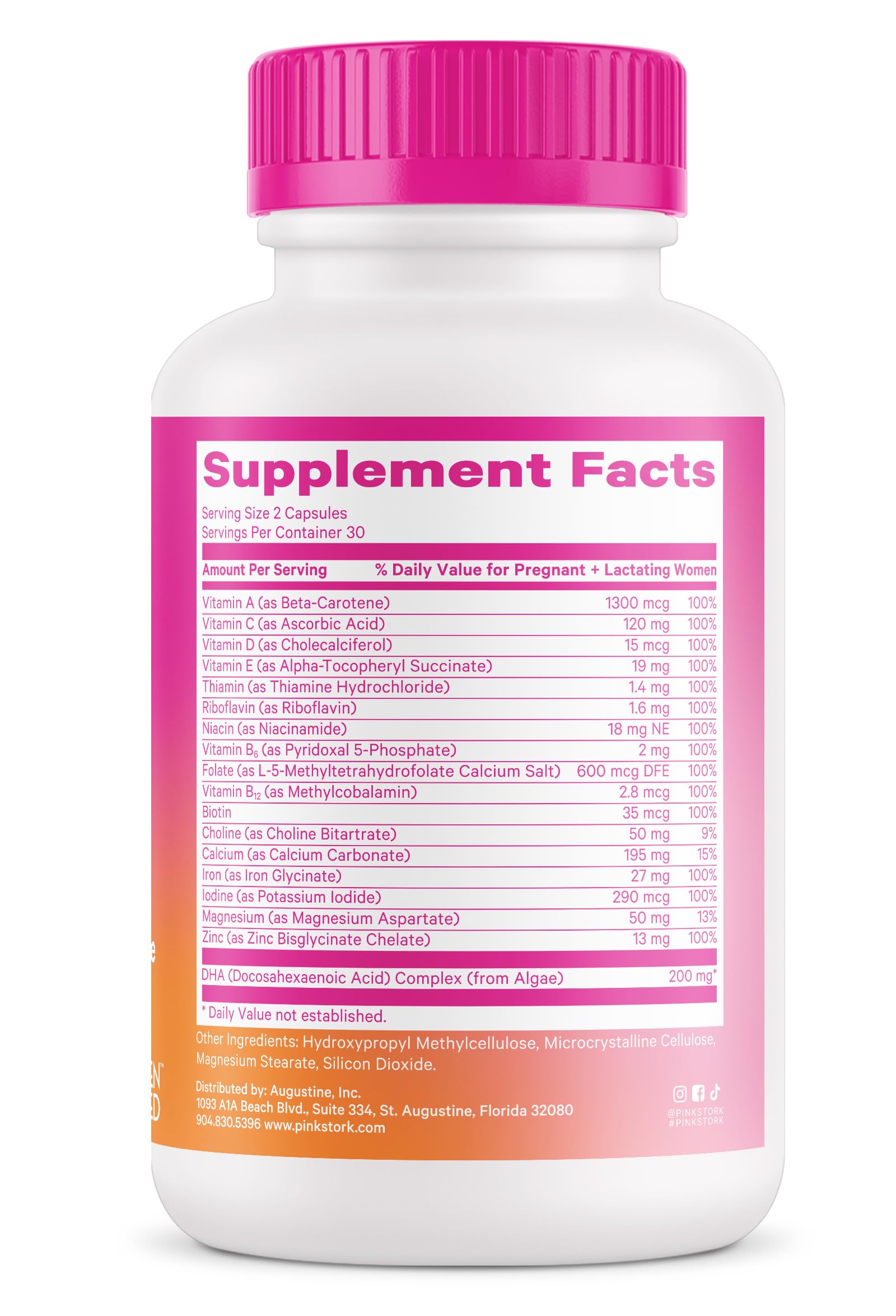 Pink Stork Total Prenatal Vitamins with DHA, Folate, Iron, Choline, and Vitamin B12 - Prenatals Pink Stork