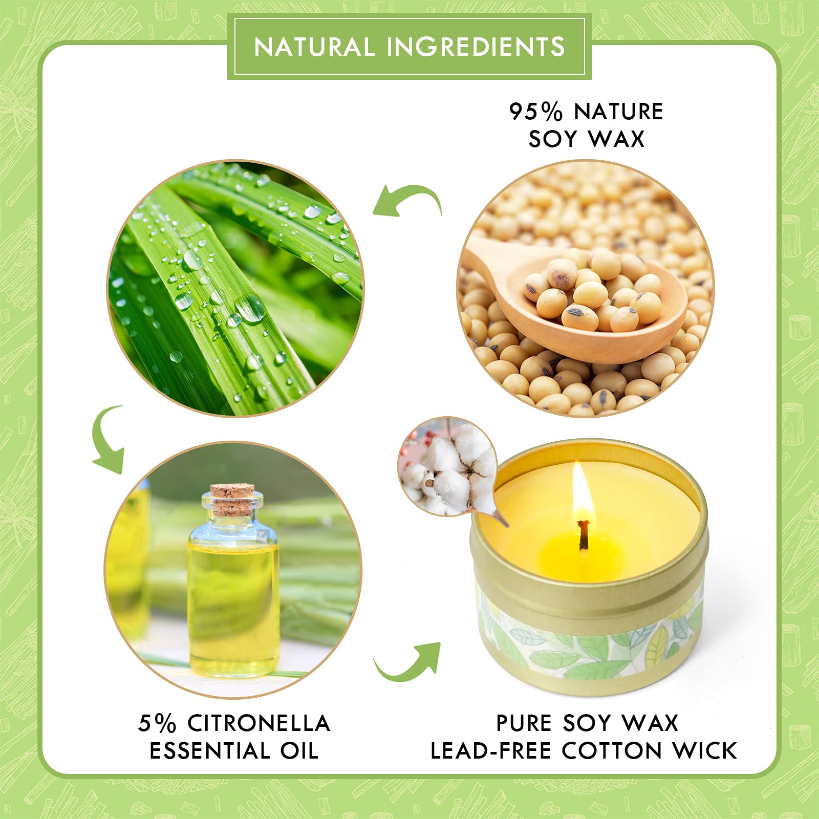 Citronella Candles Outdoor, Scented Candles, Summer Soy Wax Candles, Lemongrass Candles - AB Mystery
