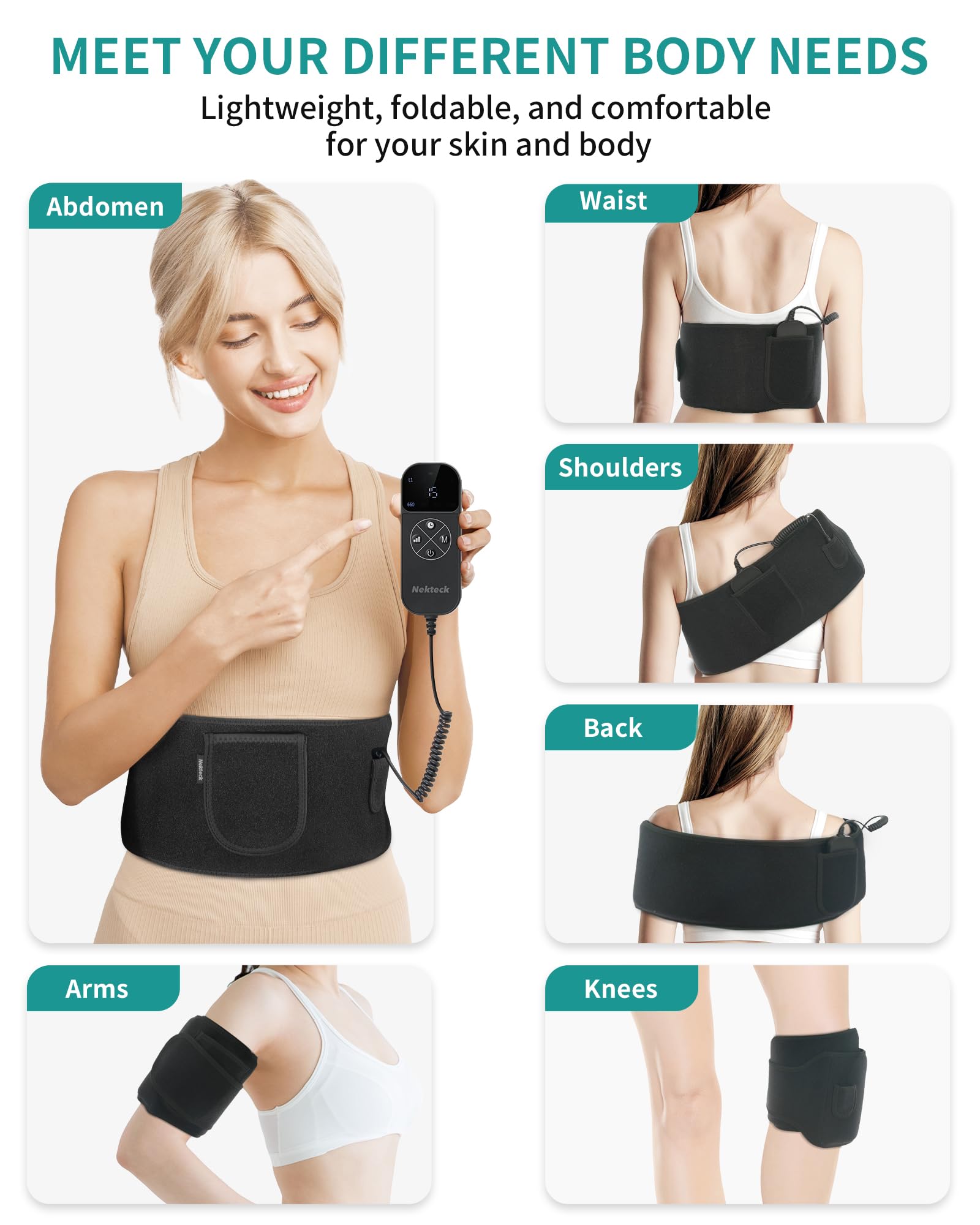 Nekteck Red Light Therapy Belt for Body, Wireless Near-Infrared Light Pad for Pain Relief, Inflammation - AB Mystery