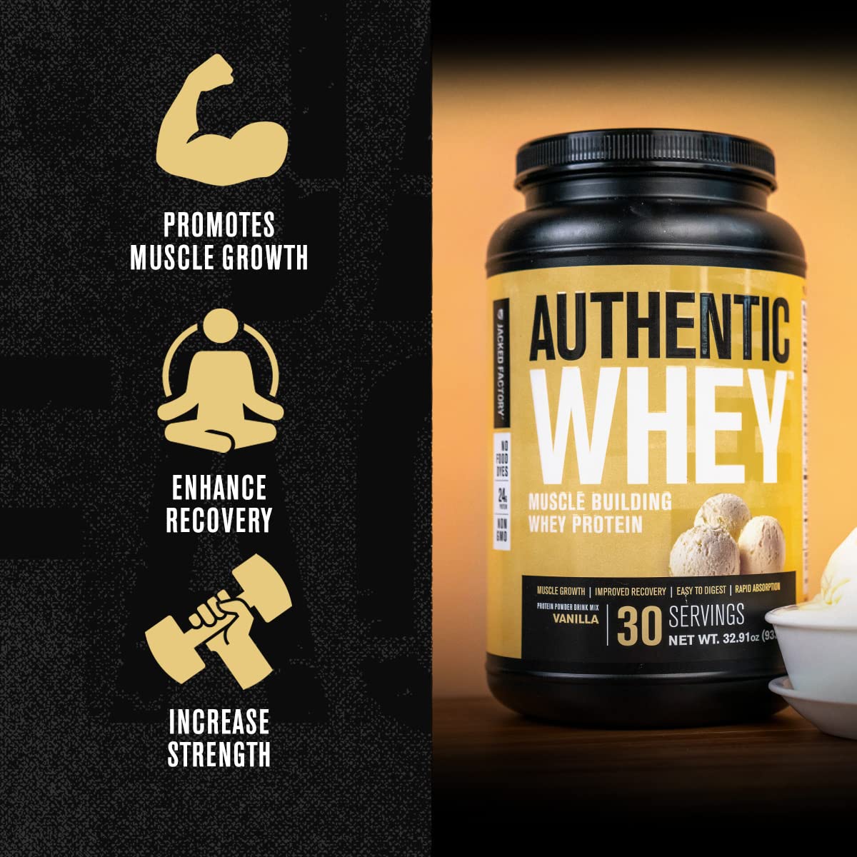 Jacked Factory Authentic Whey Muscle Building Whey Protein Powder - Low Carb - AB Mystery