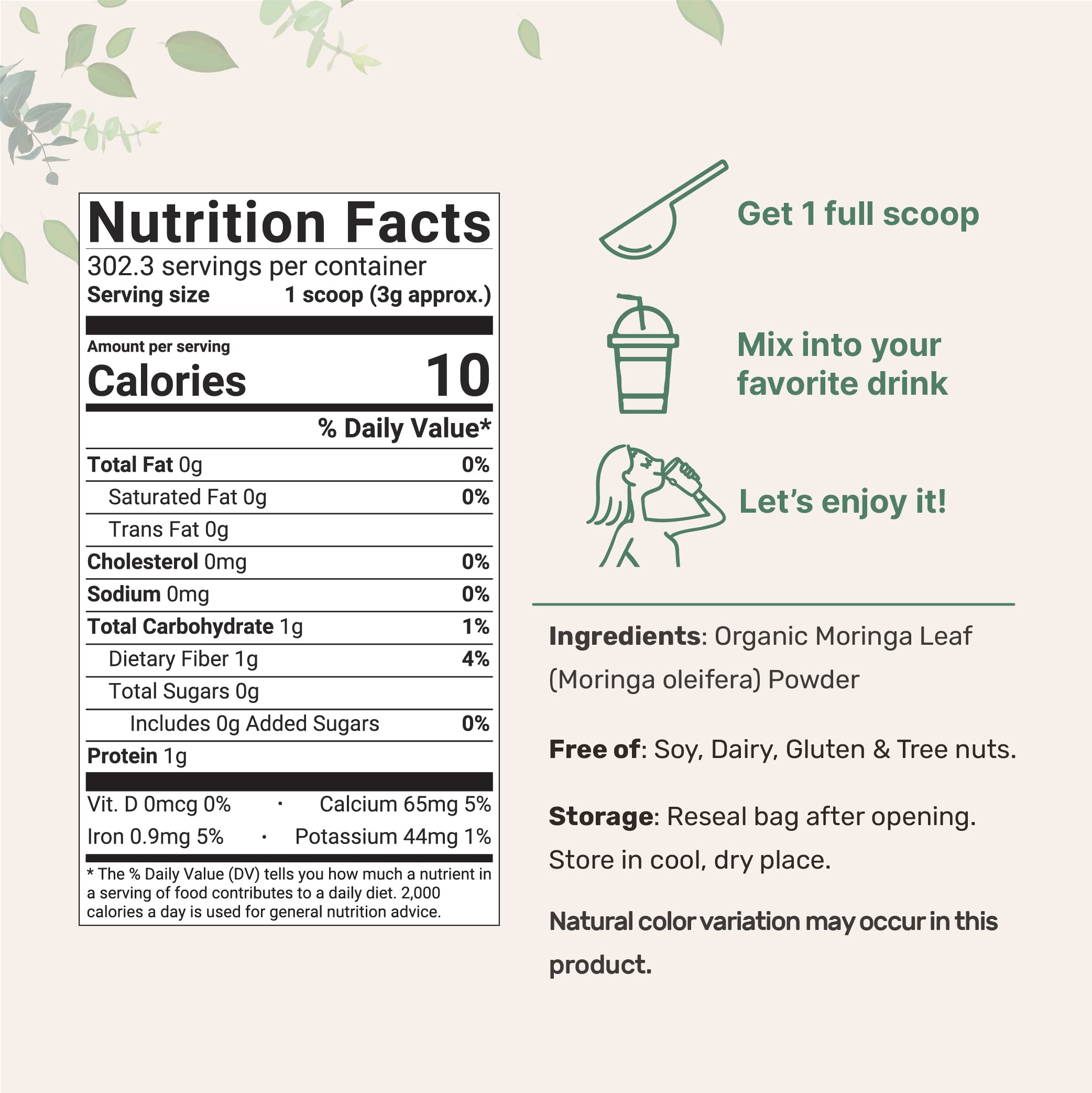 Organic Moringa Oleifera Leaf Powder for Hair, 2 Pounds, Rich in Antioxidants and Immune - AB Mystery