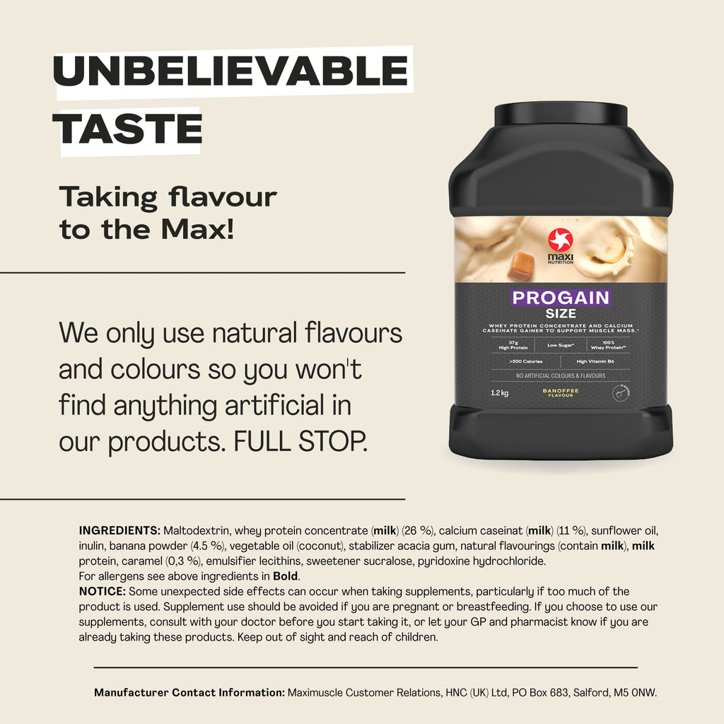 MaxiNutrition - Progain, Banoffee - Whey Protein Powder for Size & Muscle Mass – Low Sugar MaxiNutrition