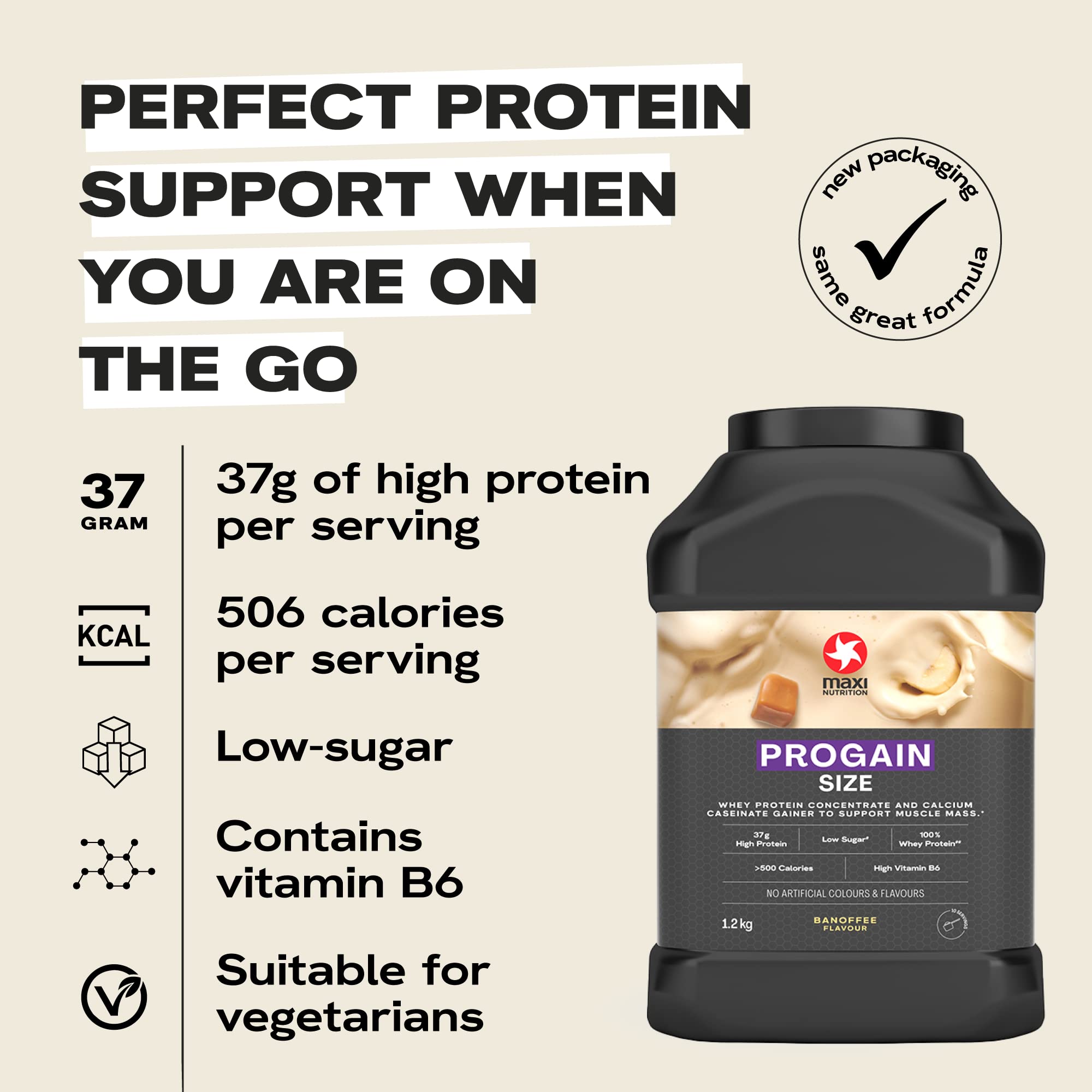 MaxiNutrition - Progain, Banoffee - Whey Protein Powder for Size & Muscle Mass – Low Sugar MaxiNutrition
