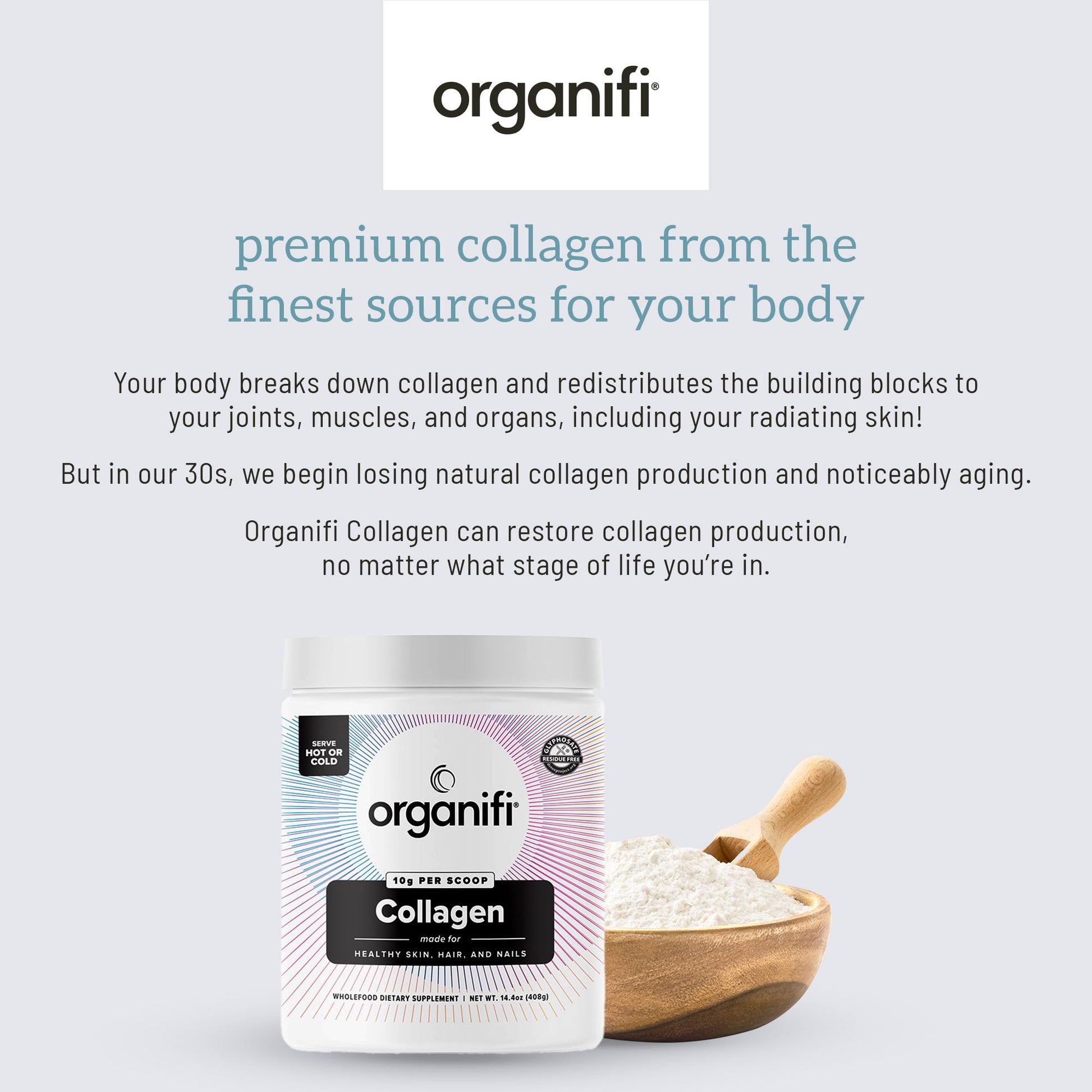 Organifi Unflavored Collagen Powder - Supports Stronger Skin, Nail, and Hair, 40 Servings - AB Mystery