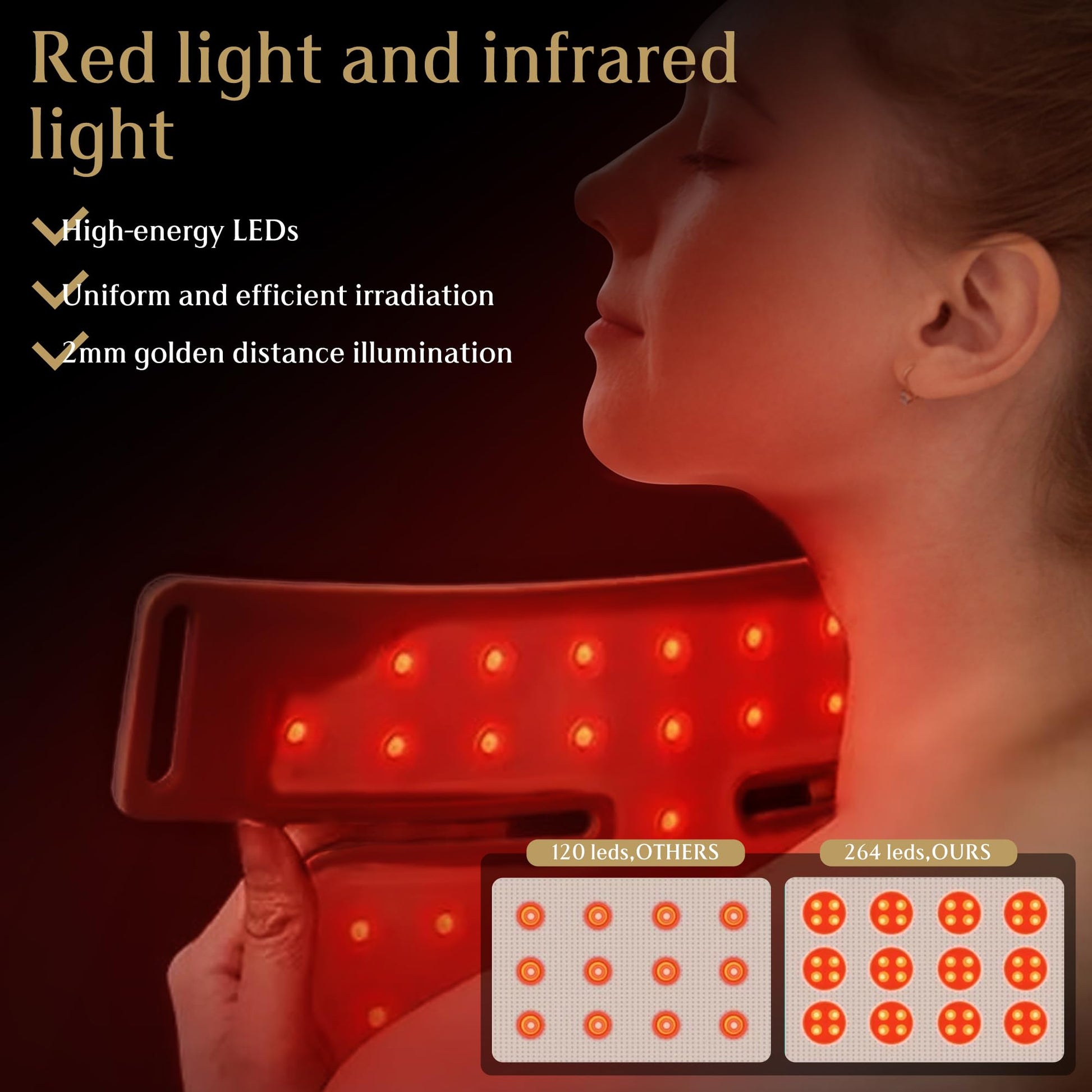 Upgraded Red Light Therapy Mask for Neck & Décolleté, 850 nm Wireless Infrared Light Therapy Suitable - AB Mystery