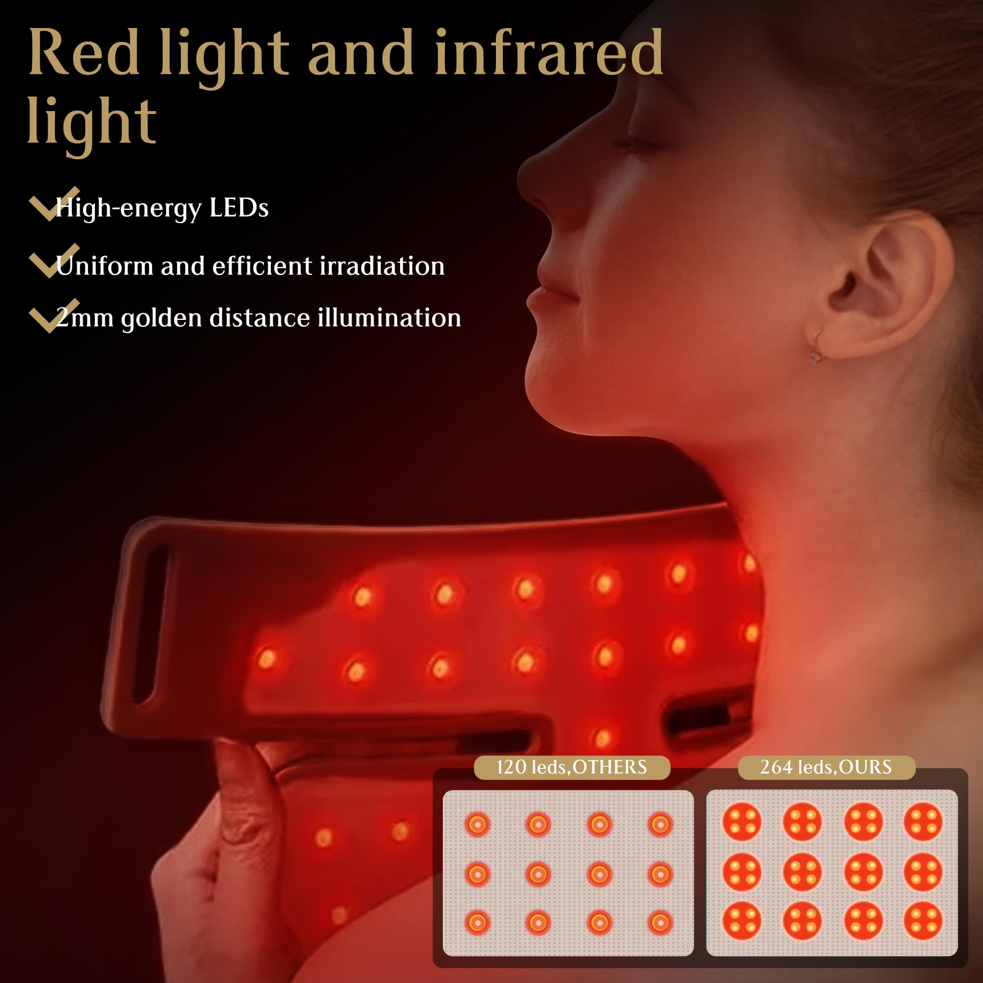 Upgraded Red Light Therapy Mask for Neck & Décolleté, 850 nm Wireless Infrared Light Therapy Suitable - AB Mystery