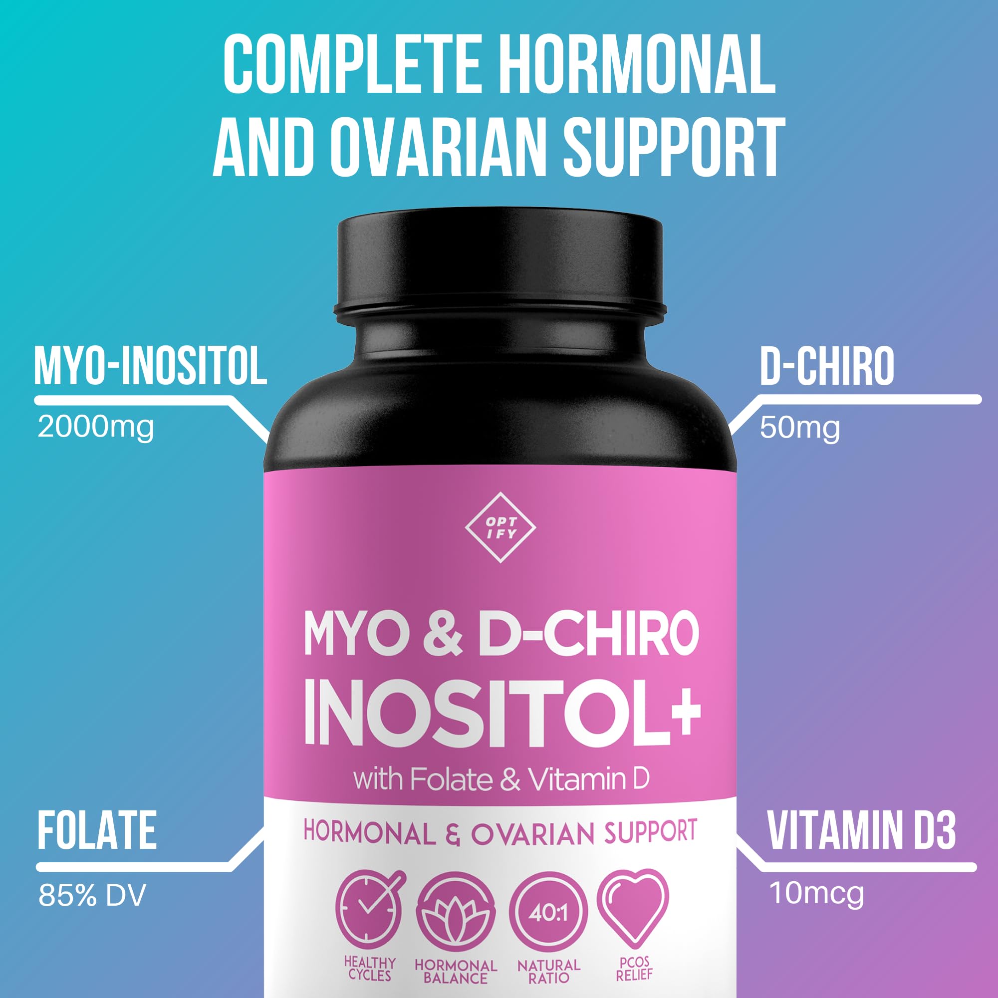 Premium Inositol Supplement - Myo-Inositol and D-Chiro Inositol Plus Folate and Vitamin - AB Mystery