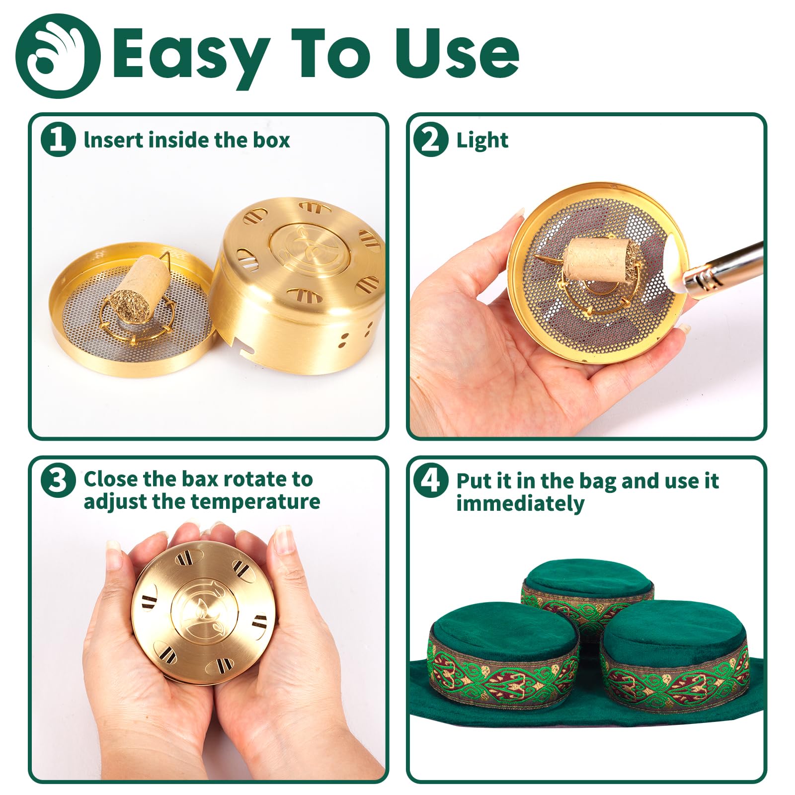 Smokeless Copper Moxa Box, Set of 3 Purifier Copper Tank Moxibustion Treatment Tool Portable - AB Mystery