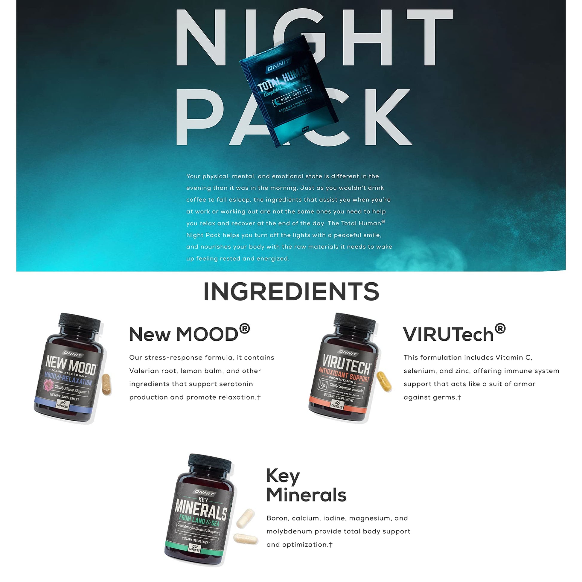 ONNIT Total Human Day and Night Vitamin Packs for Men and Women,Capsule, 30-Day - AB Mystery