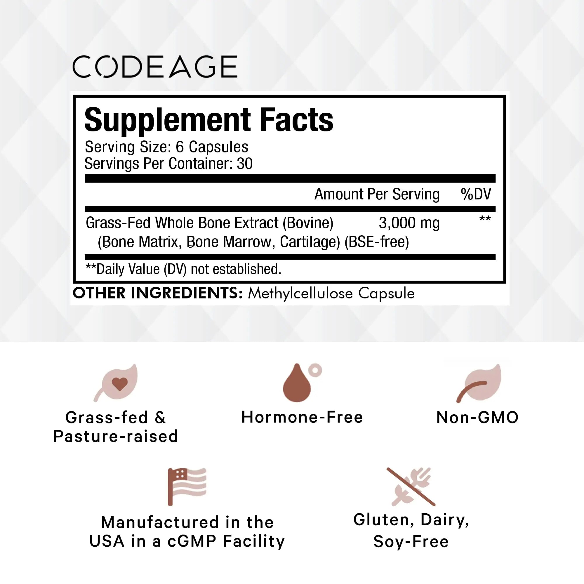 Codeage Grass Fed Bone Marrow, Full Spectrum Whole Bone Extract Codeage