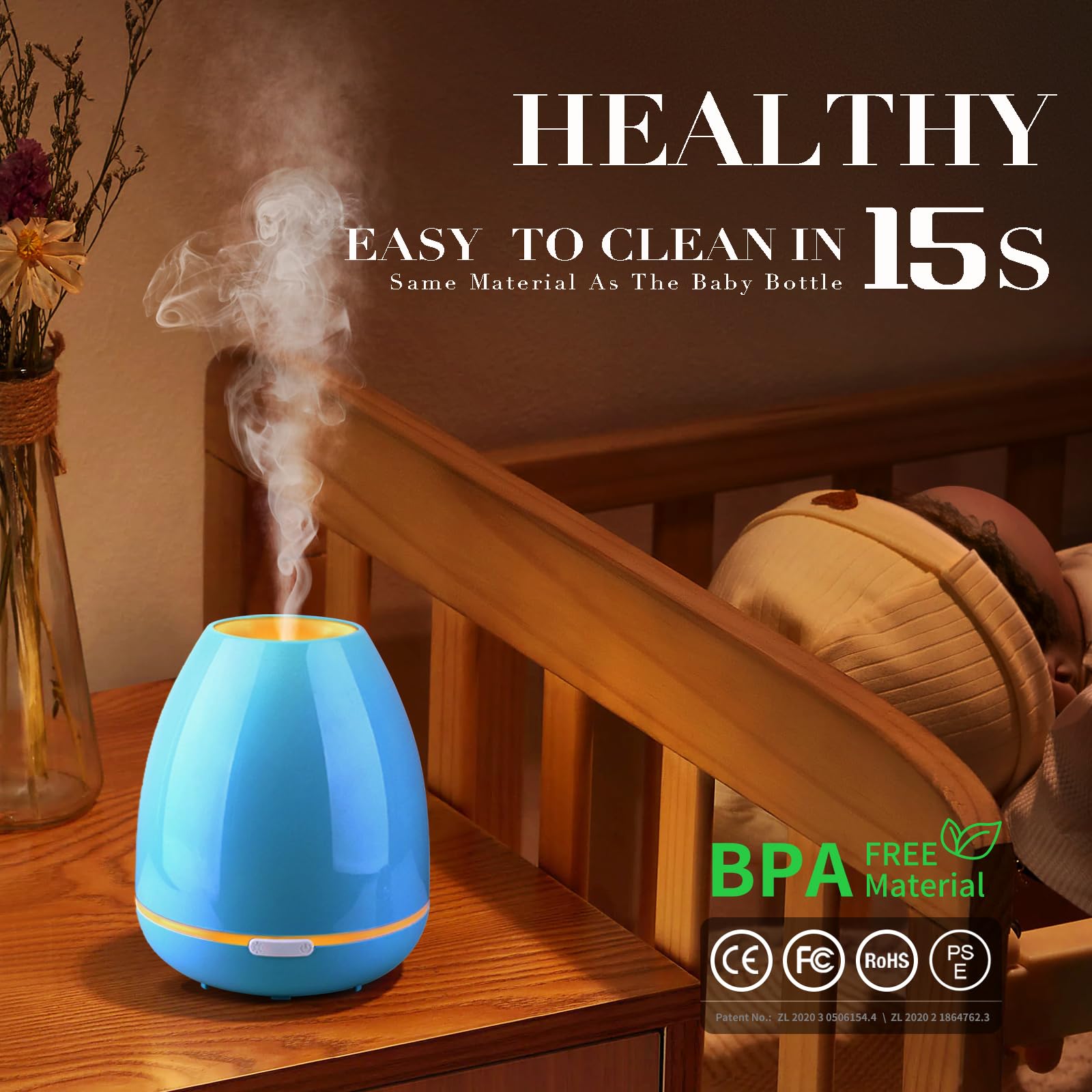 Essential Oil Diffuser for Bedroom Small Humidifier for Home Cool Mist Scent Diffuser 300ml 20 Hours - AB Mystery