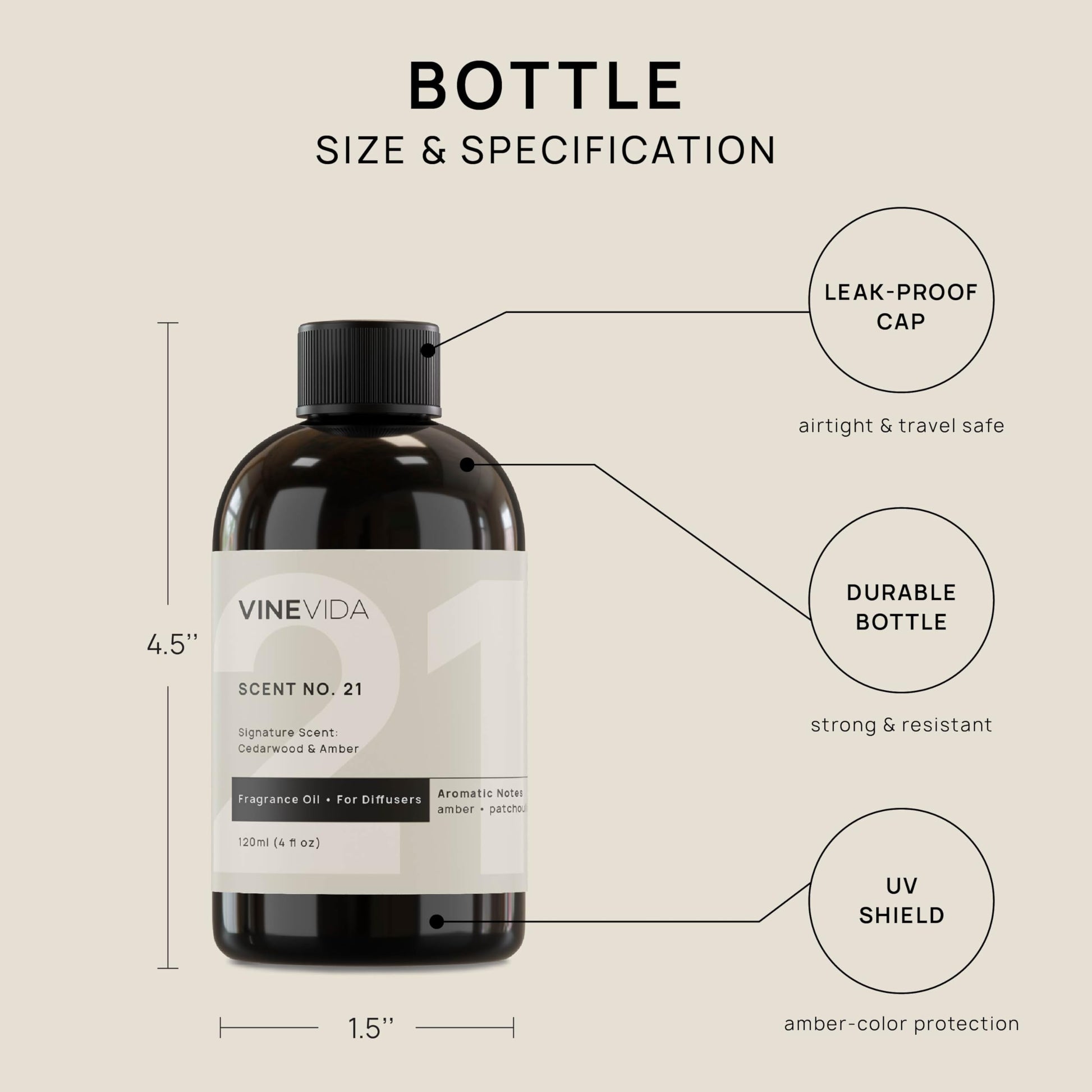 VINEVIDA [4 Fl Oz] Cedarwood & Amber Fragrance Oil for Cold Air Diffusers, Essential Oils - AB Mystery