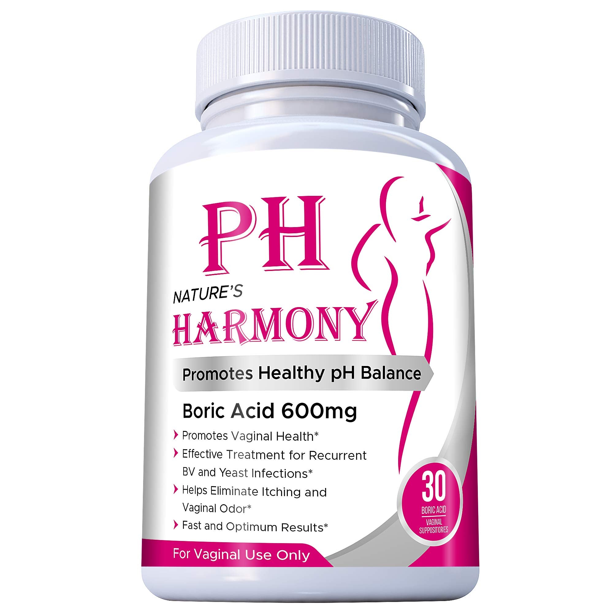 PURE PLANT HOME Boric Acid Suppositories Nature's Harmony 30 Count 600 mg 100% Pure Made in USA