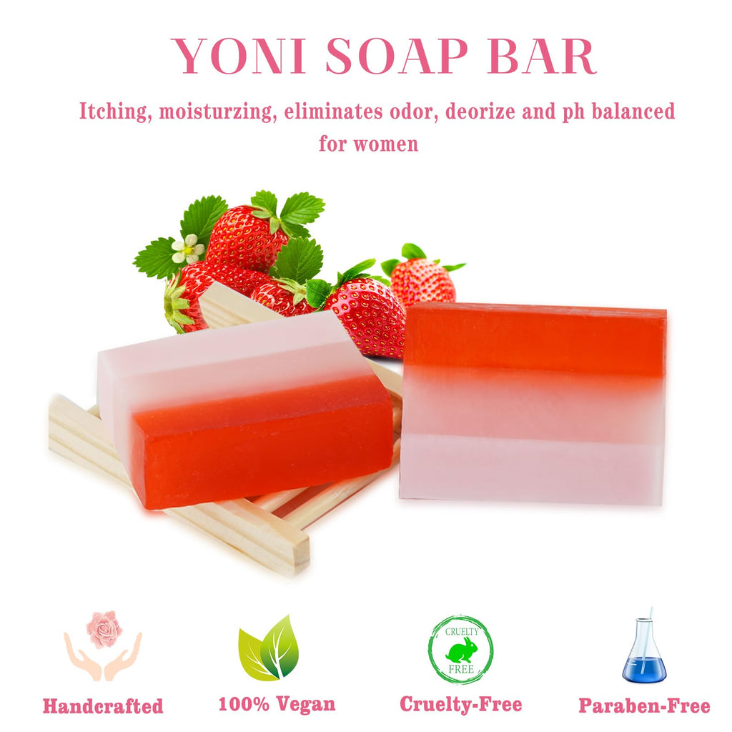 2Pcs Strawberry Yoni Bars and Yoni Oil Set for Feminine Wash, Yoni Wash for Cleanse Vaginal Balance PH - AB Mystery