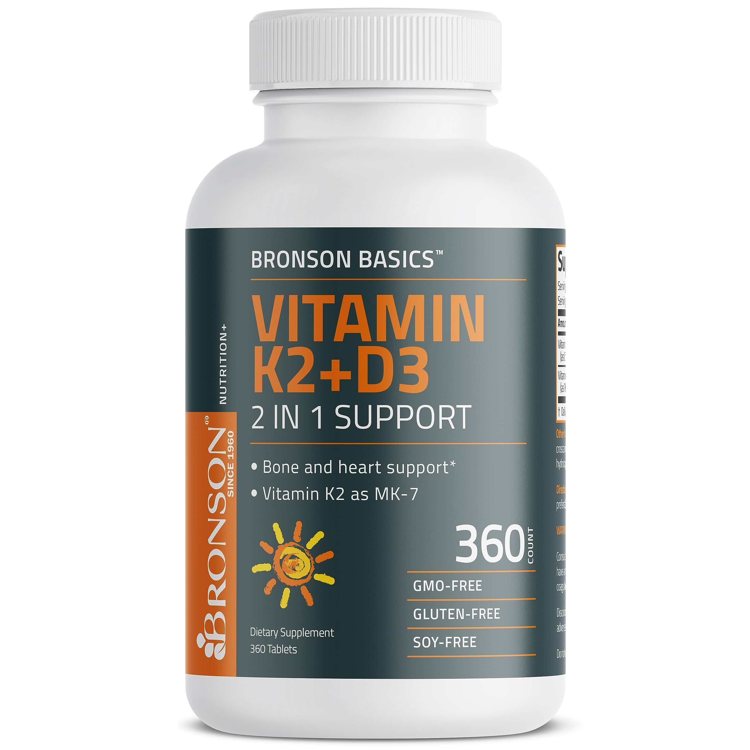 Bronson Basics Vitamin K2 D3 (MK7) Supplement Non-GMO Formula 5000IU (125 mcg) - AB Mystery