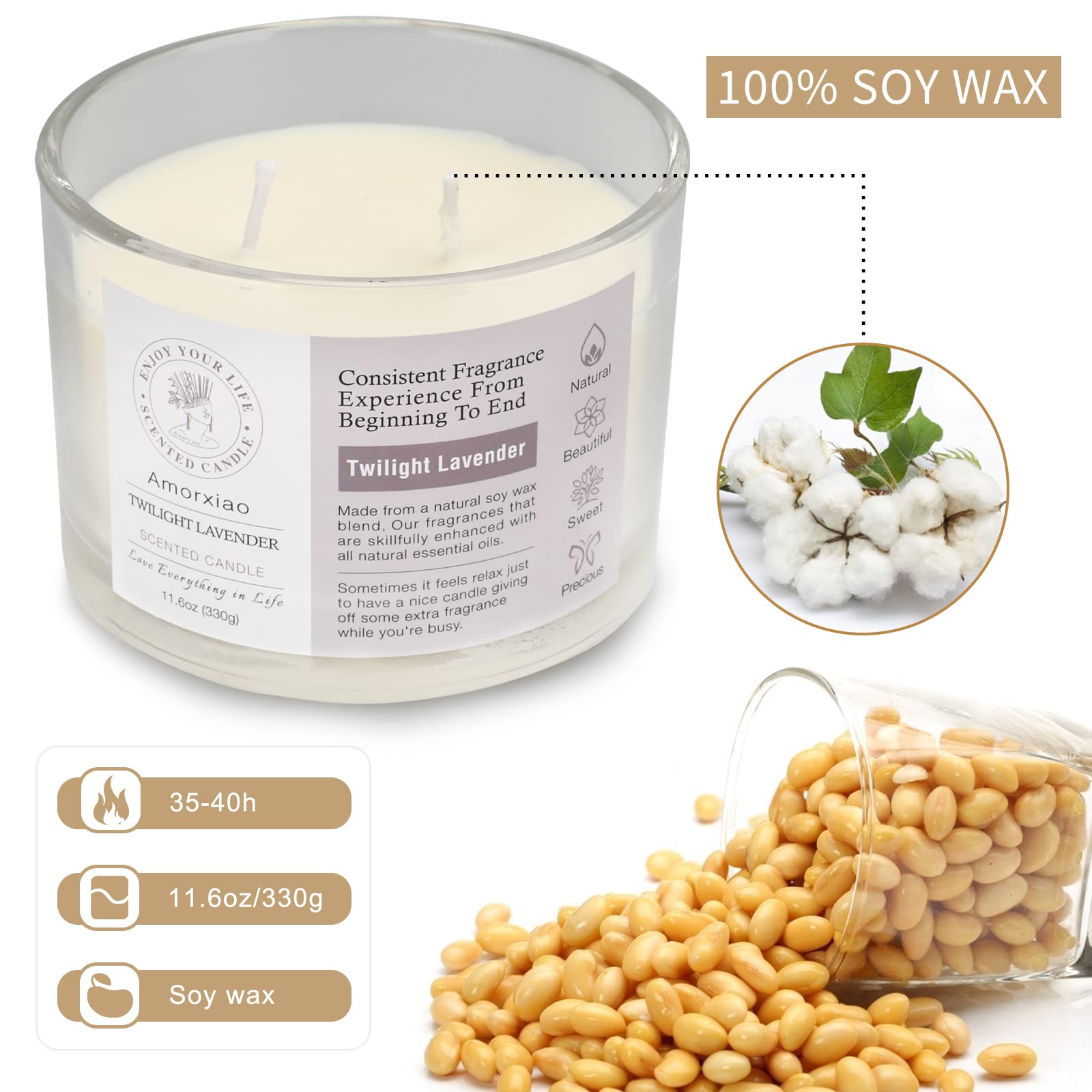 3 Pack Candles for Home Scented, 34.8 oz 240 Hour Long Lasting Candles Set, Grapefruit &Lavender - AB Mystery