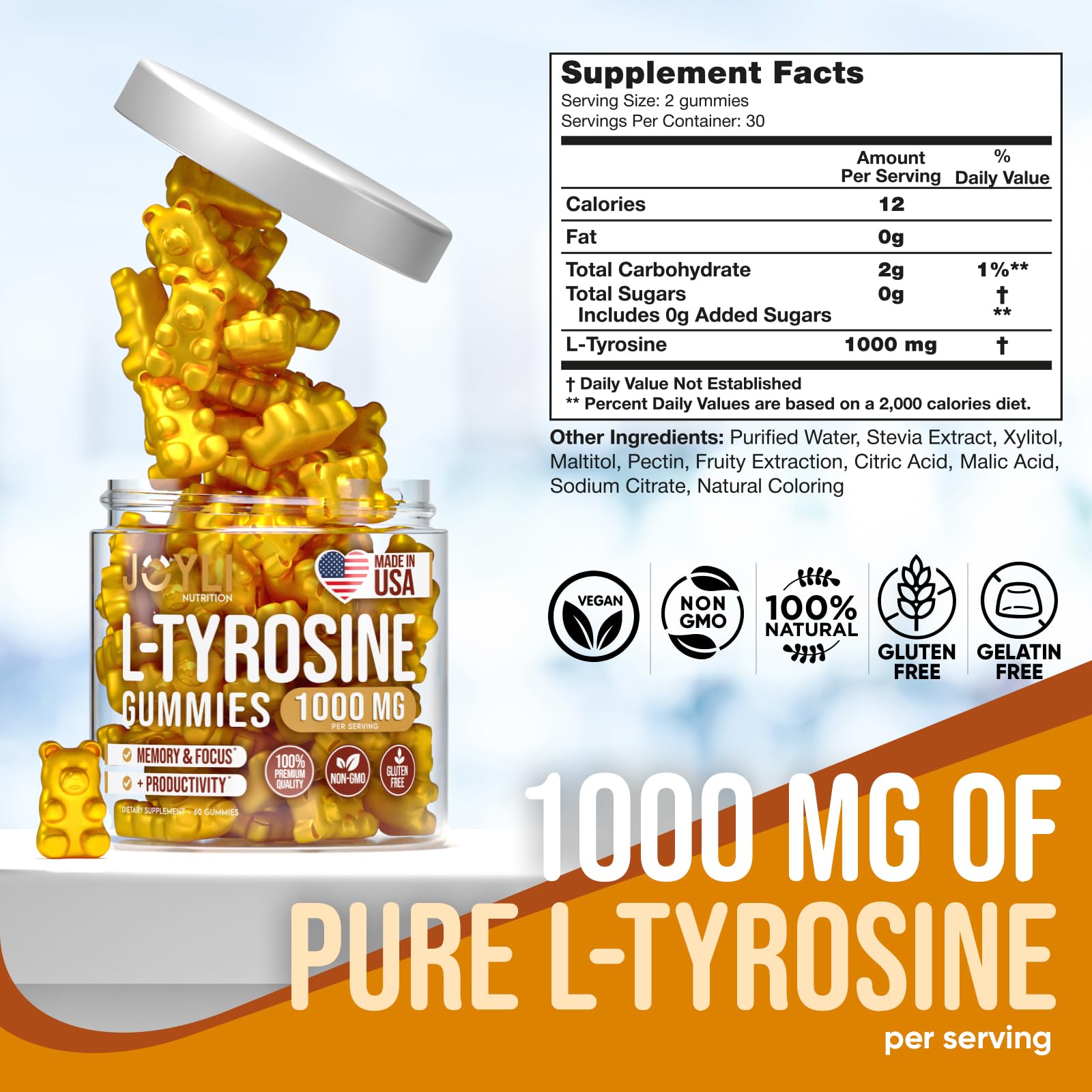 Joyli L Tyrosine Gummies 1000MG - L-Tyrosine Supplement for Kids & Adults - AB Mystery