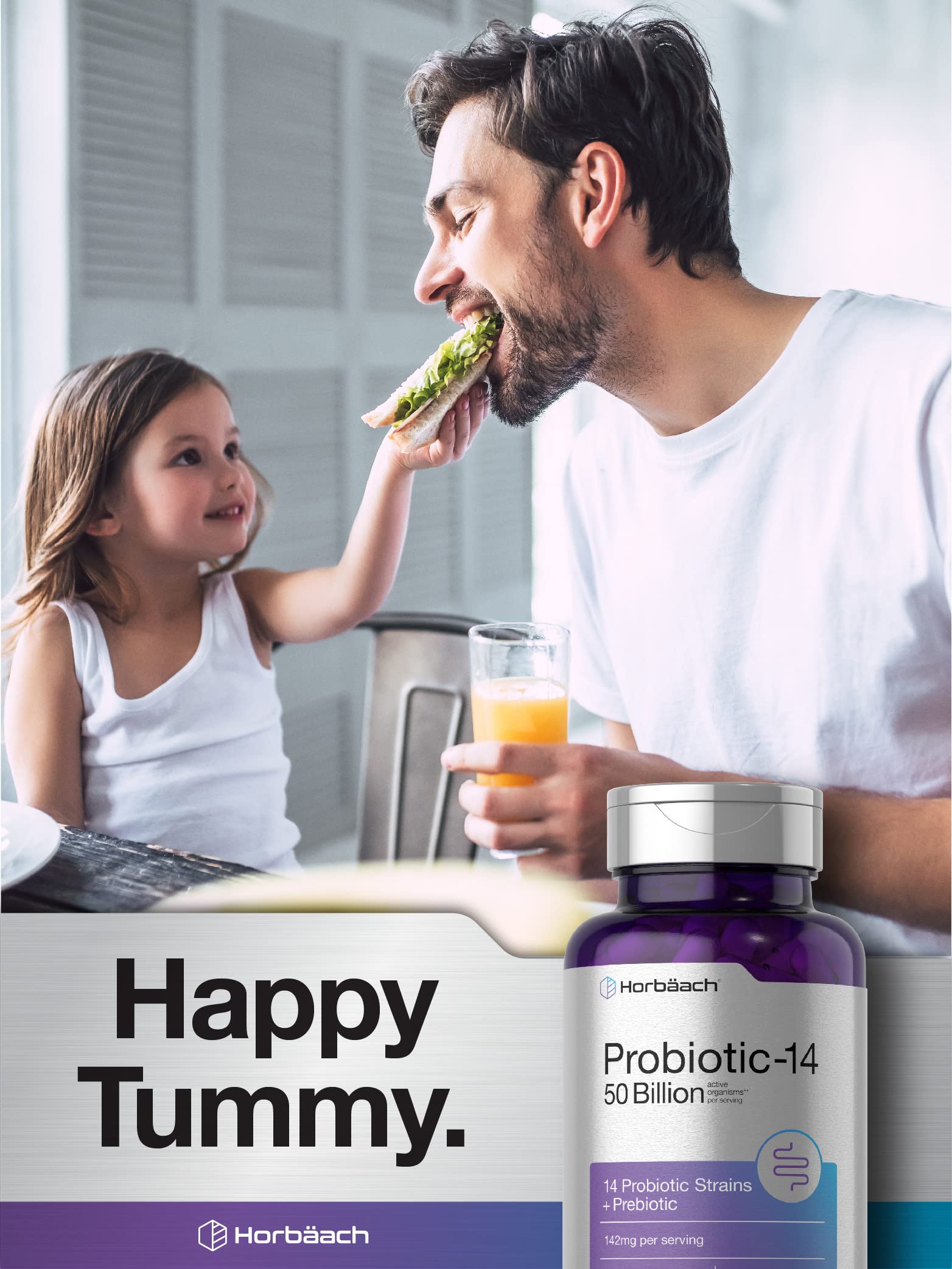 Horbäach Probiotics with Prebiotics | 60 Capsules | 50 Billion Active Organisms | Non-GMO - AB Mystery