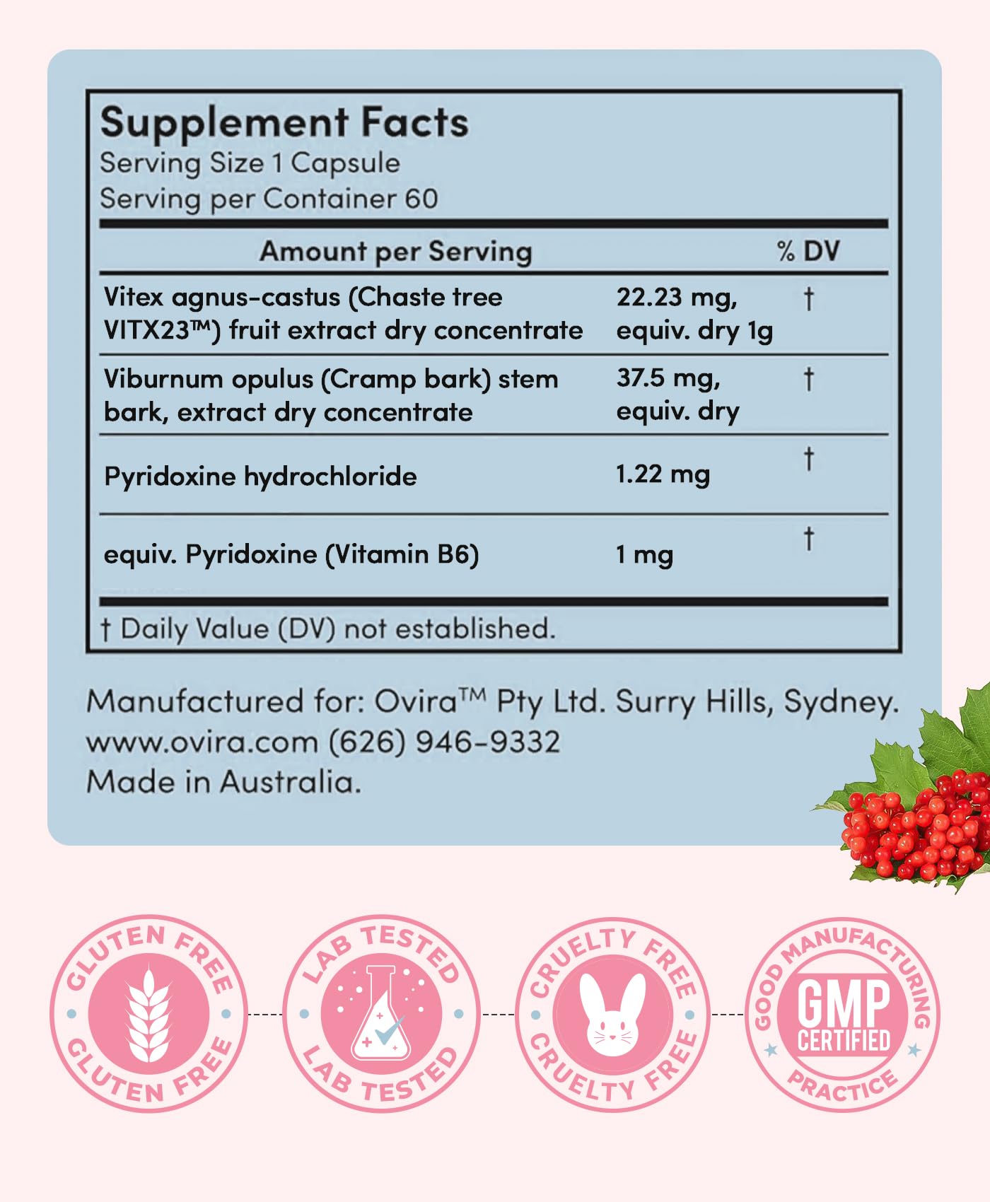 Ovira PMS Supplement for Women | Vitex Berry Extract for Period Cramps, Mood Support and Breast Tenderness - AB Mystery