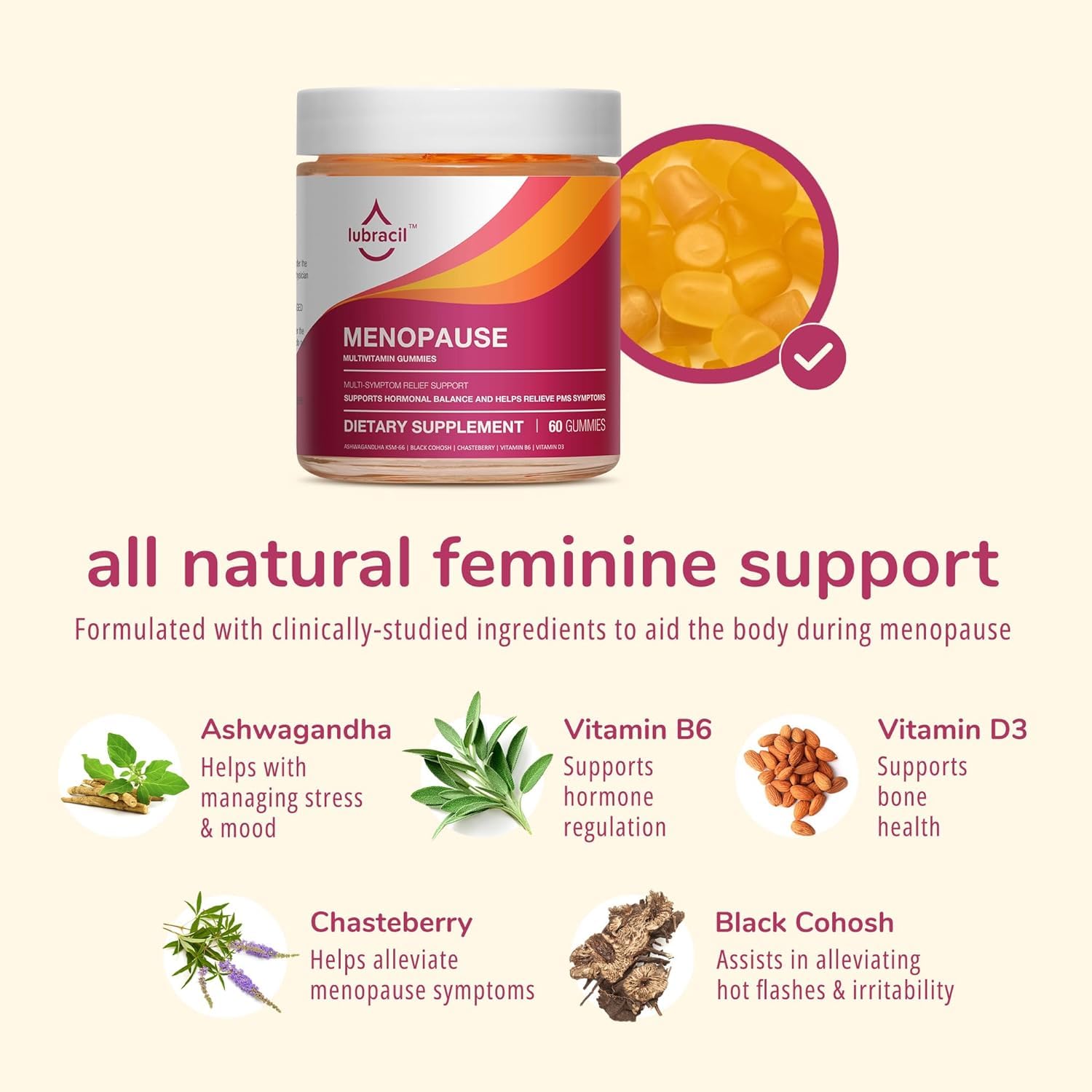 Lubracil - Menopause Gummies - Women's Natural Hormone-Free Daily Dietary Supplement - AB Mystery