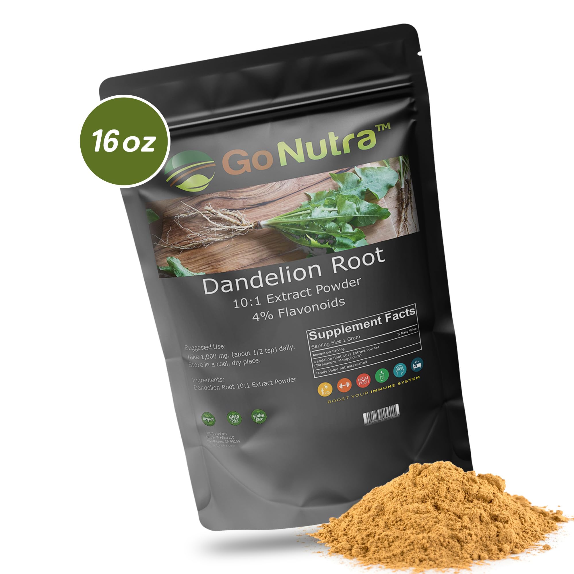 Go Nutra - Dandelion Root Powder, Potent 10:1 Dandelion Root Extract with 4% Flavonoids - AB Mystery