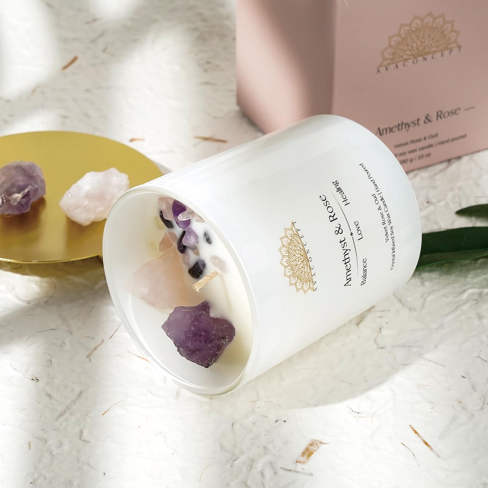 Ava Concept Scented Crystal Candle 10 oz jar Candle (Velvet Rose & Oud) - AB Mystery