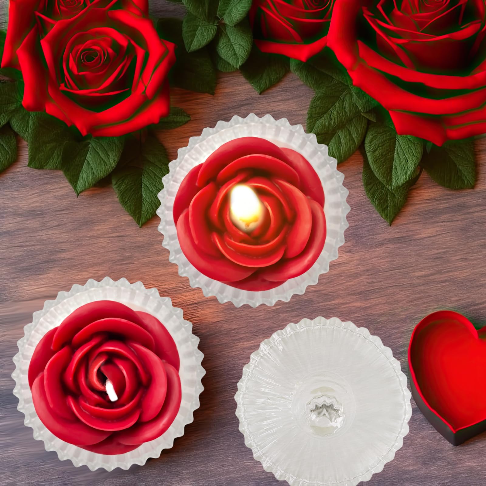 Red Rose Candle in Rippled Glass Jar for Valentine's Day Gifts, English Pear& Freesia Scented Candles - AB Mystery