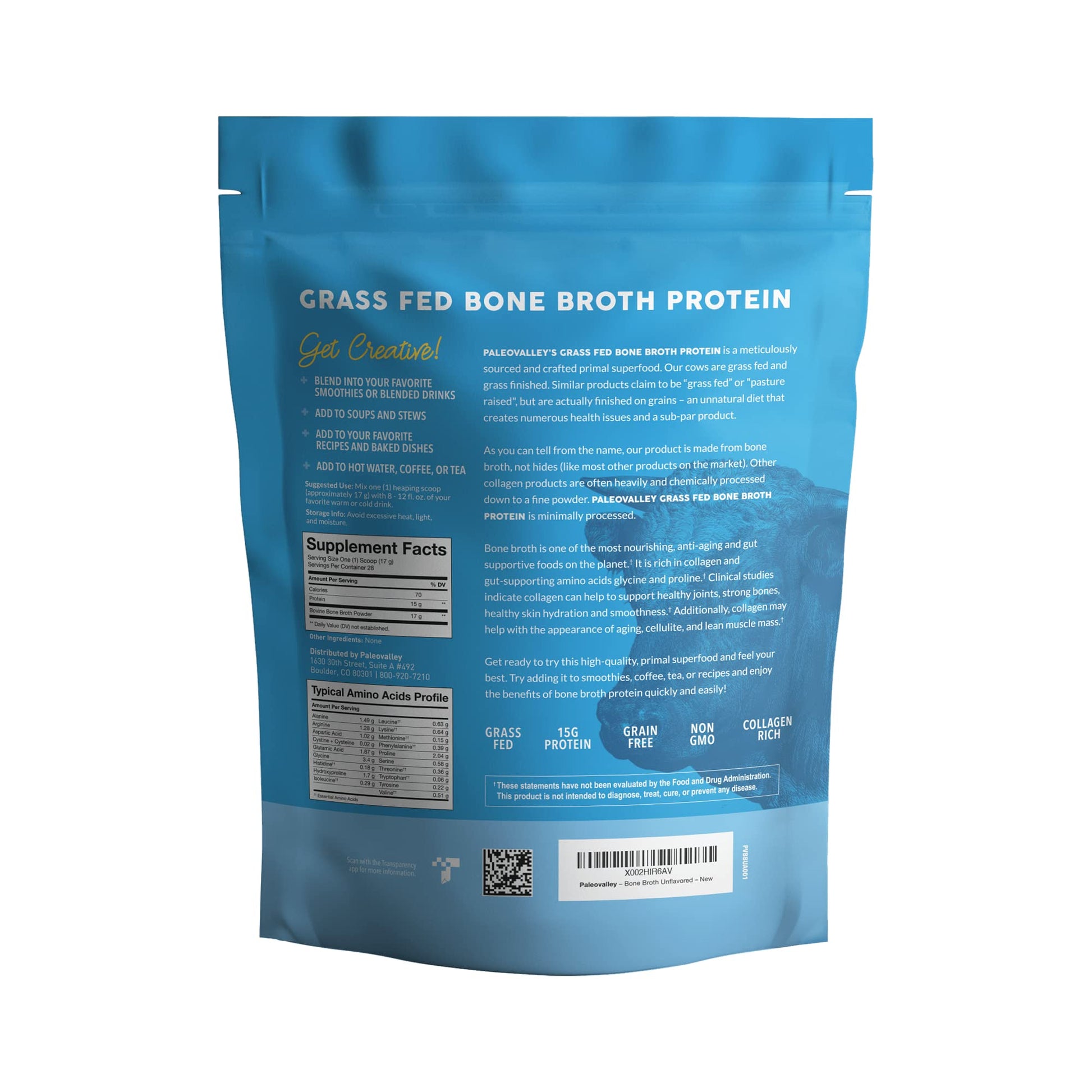 Paleovalley 100% Grass Fed Beef Bone Broth Protein Powder - Rich in Collagen Peptides - AB Mystery
