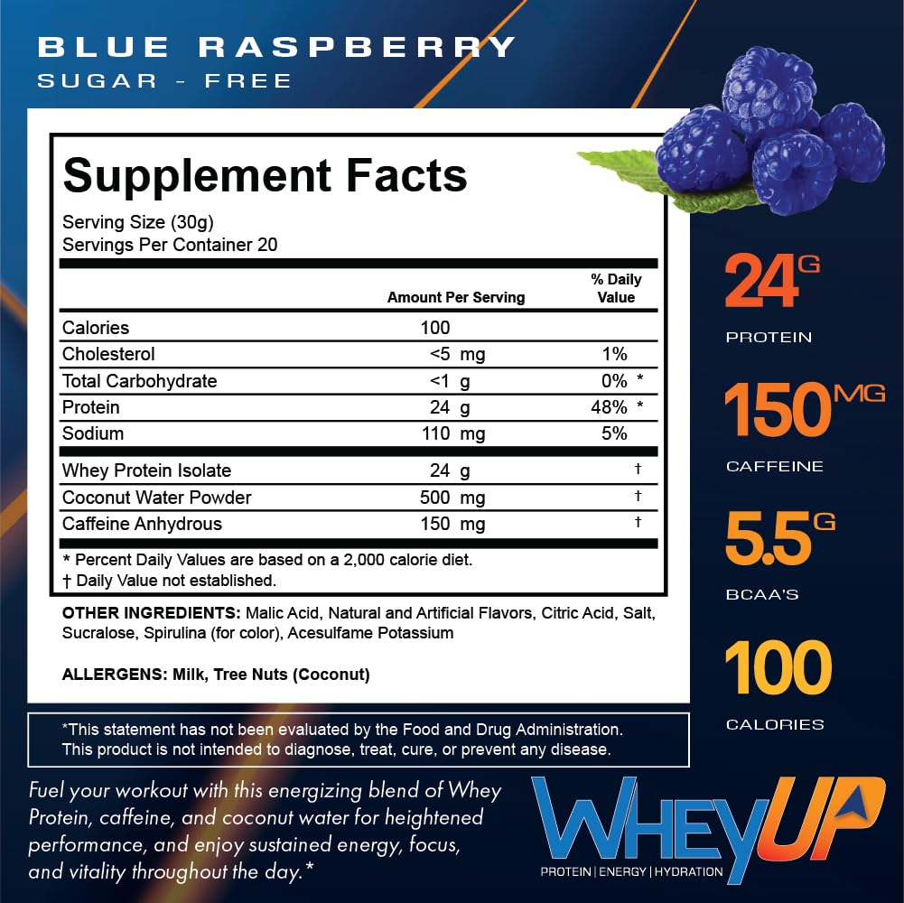 WheyUP Clear Whey Isolate Protein Powder, Blue Raspberry - 150mg Caffeine - 20 Servings - AB Mystery