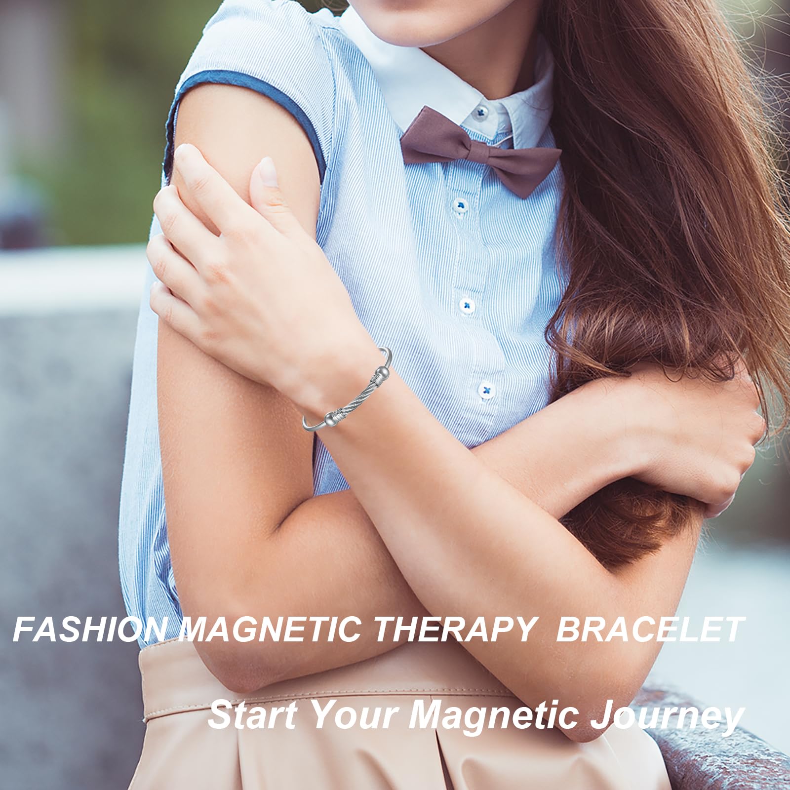 EnerMagiX Magnetic Bracelet for Women for Arthritis and Joint,Twisted Cable Stainless Steel Bangle - AB Mystery