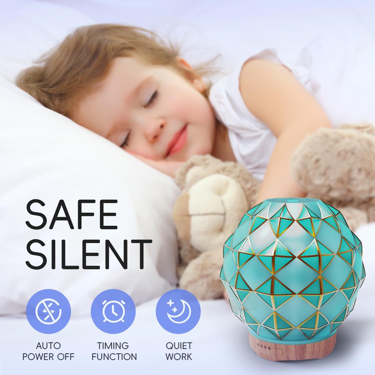 Youenkity Essential Oil Diffuser, Glass Ultrasonic Aromatherapy Diffuser with 7 Color LED Lights - AB Mystery