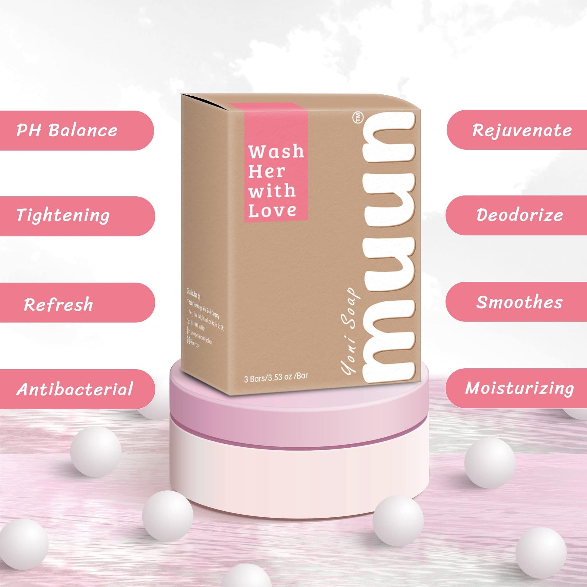 Muun Yoni Soap Bar - Pack 3 Ph Balance Probiotics & Natural Ingredients - Gentle Cleansing Formula - AB Mystery